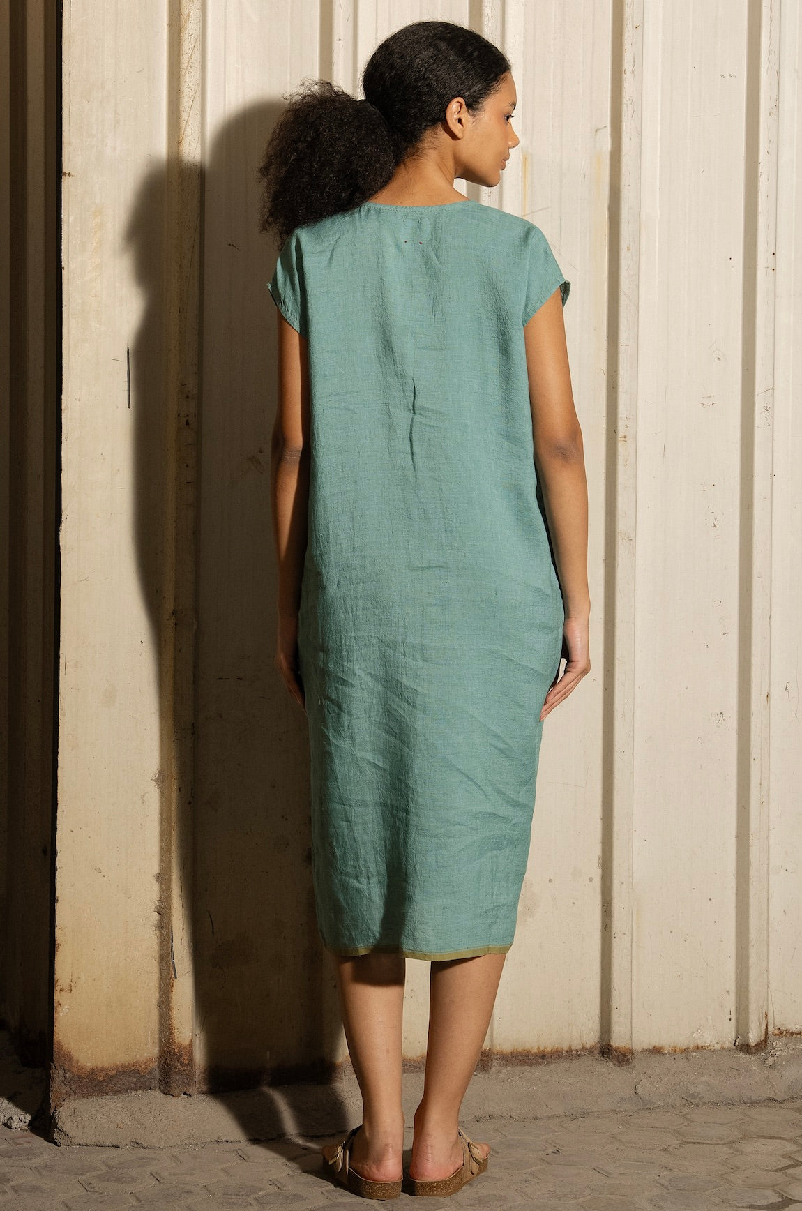 RATI LINEN DRESS - Mineral Green Pintuck