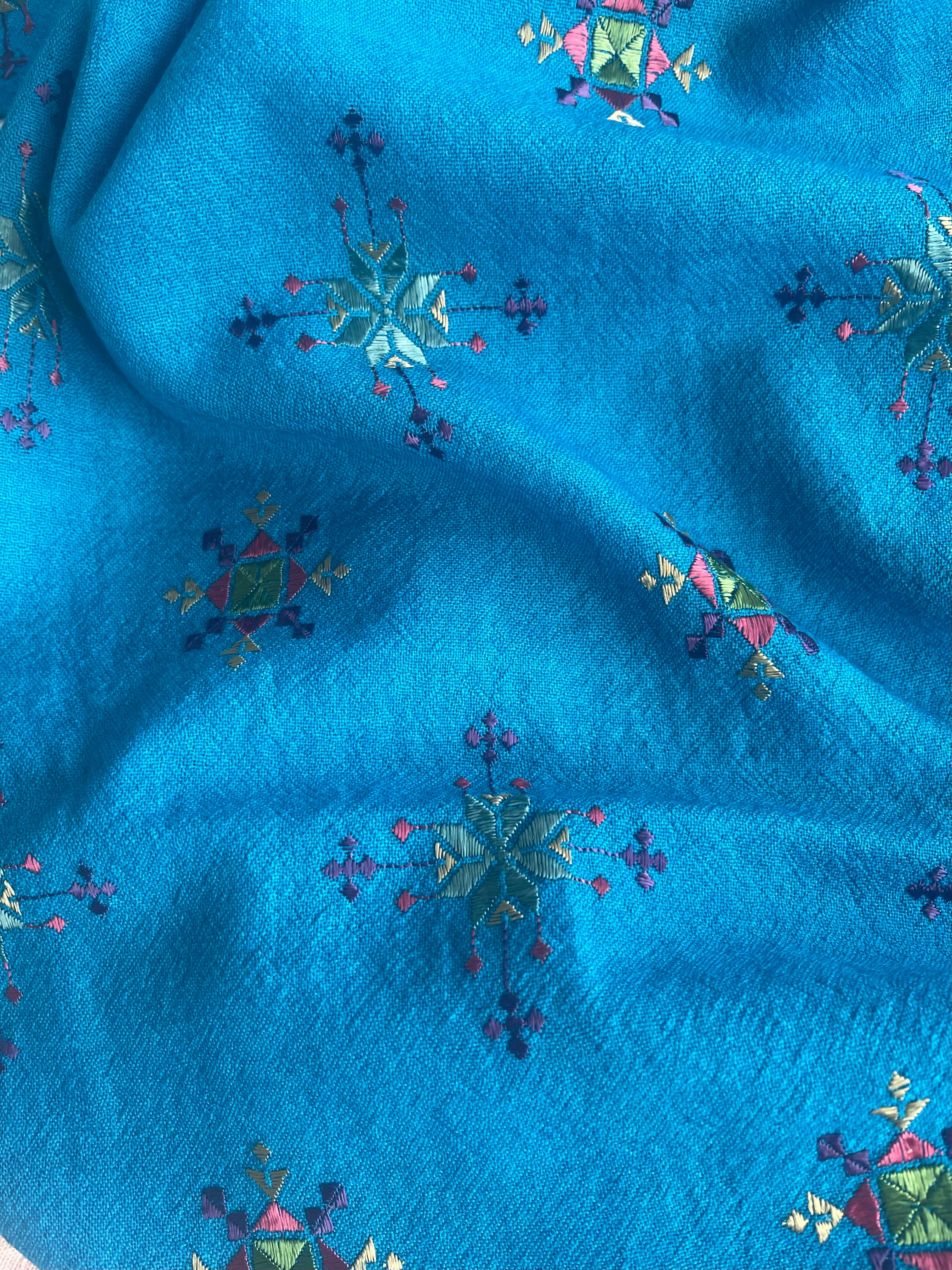 Soof Embroidered Wool Scarf-Tropical Blue