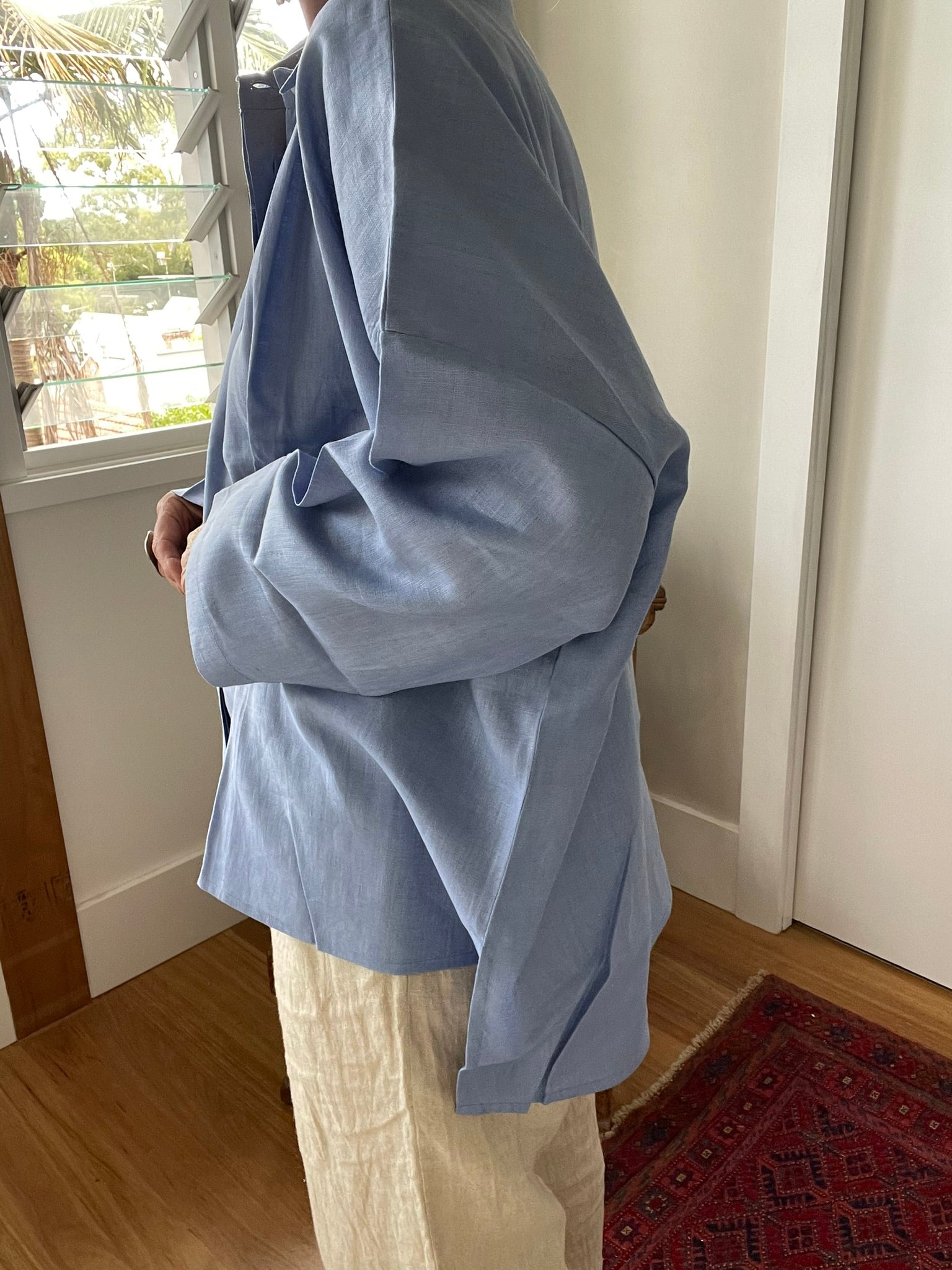 LINEN OVERSIZE SHIRT - Sky