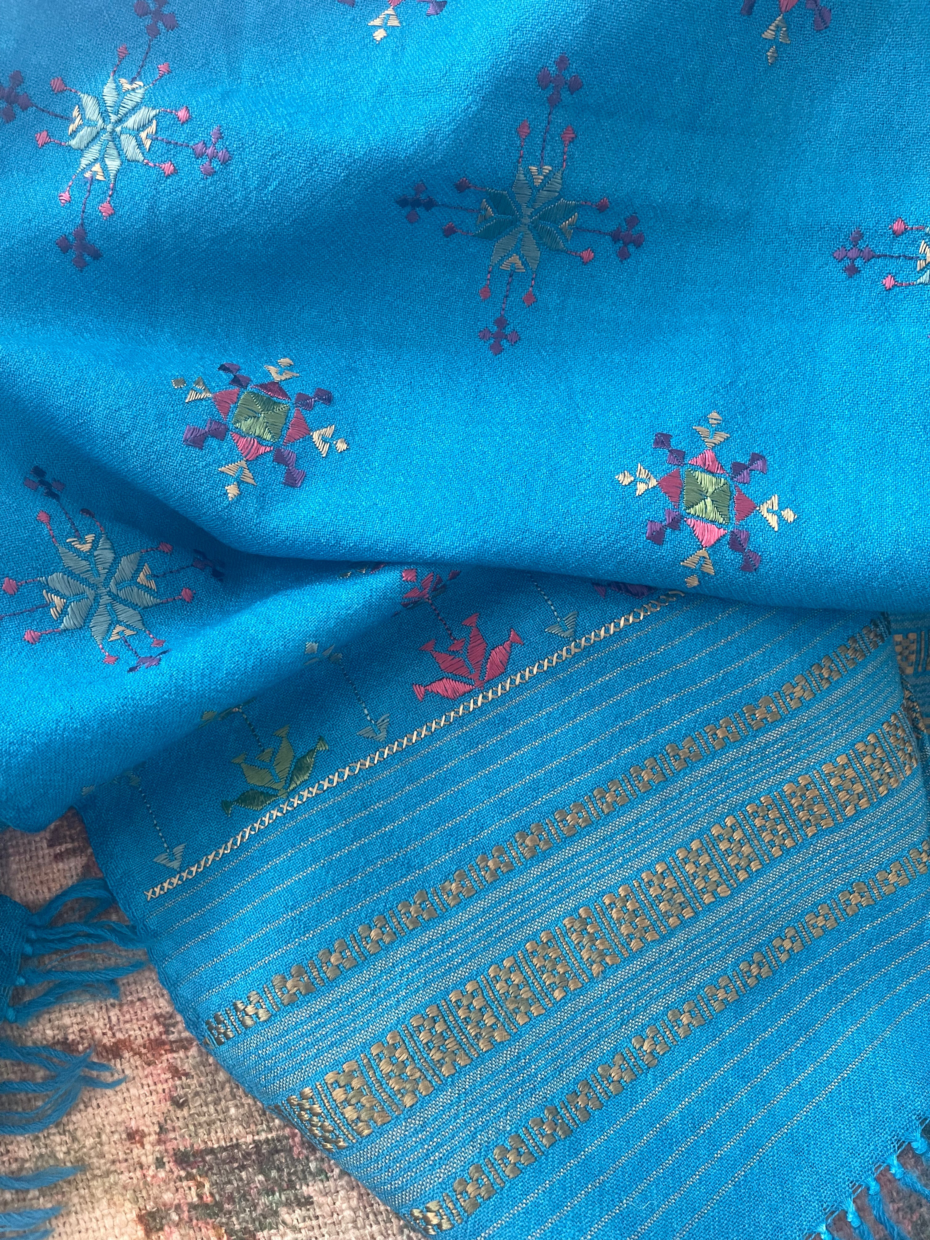 Soof Embroidered Wool Scarf-Tropical Blue