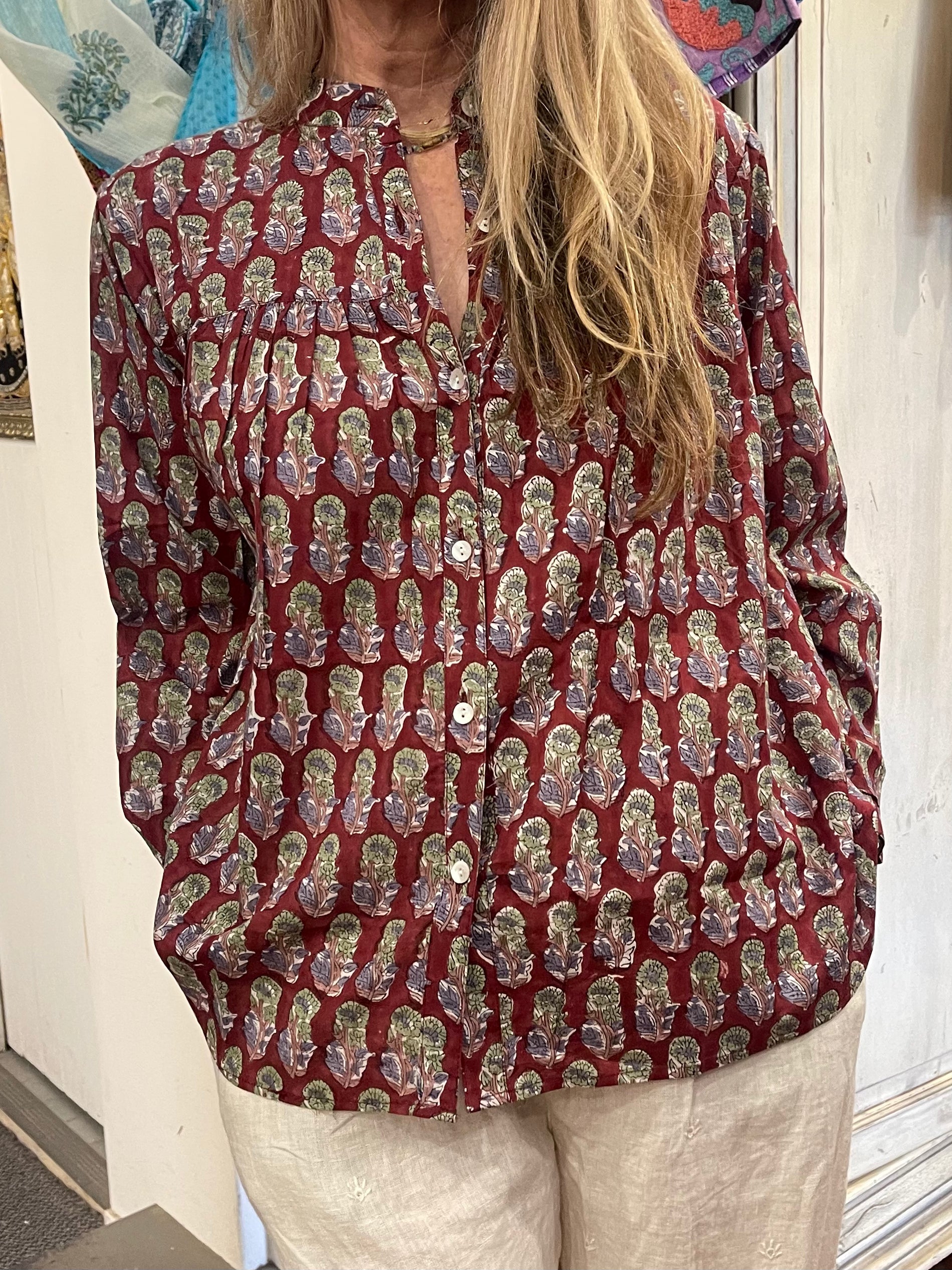 Handblock Printed Blouse - CRIMSON FLOWERS