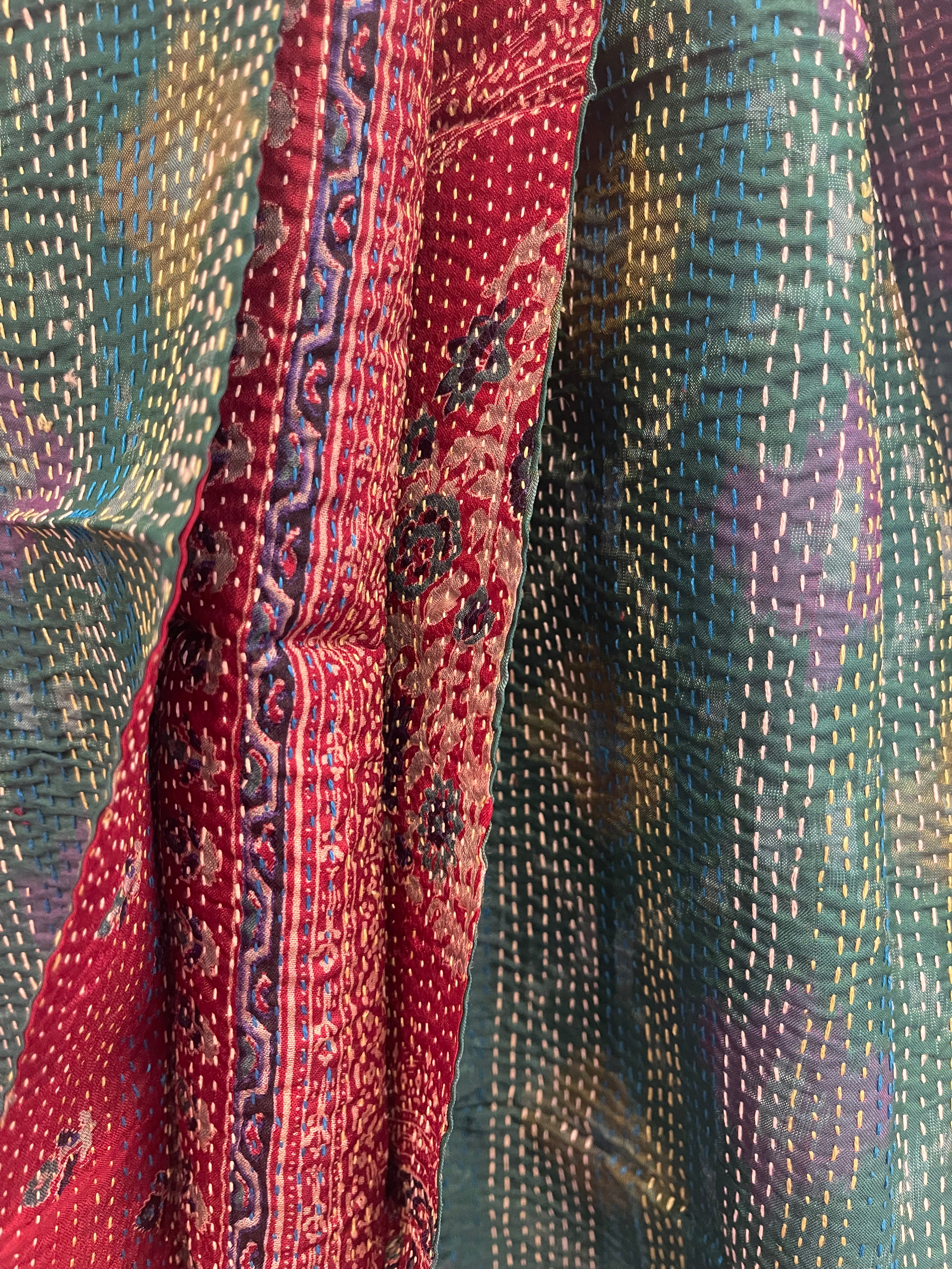 Kantha Silk Muffler - Floral Plum