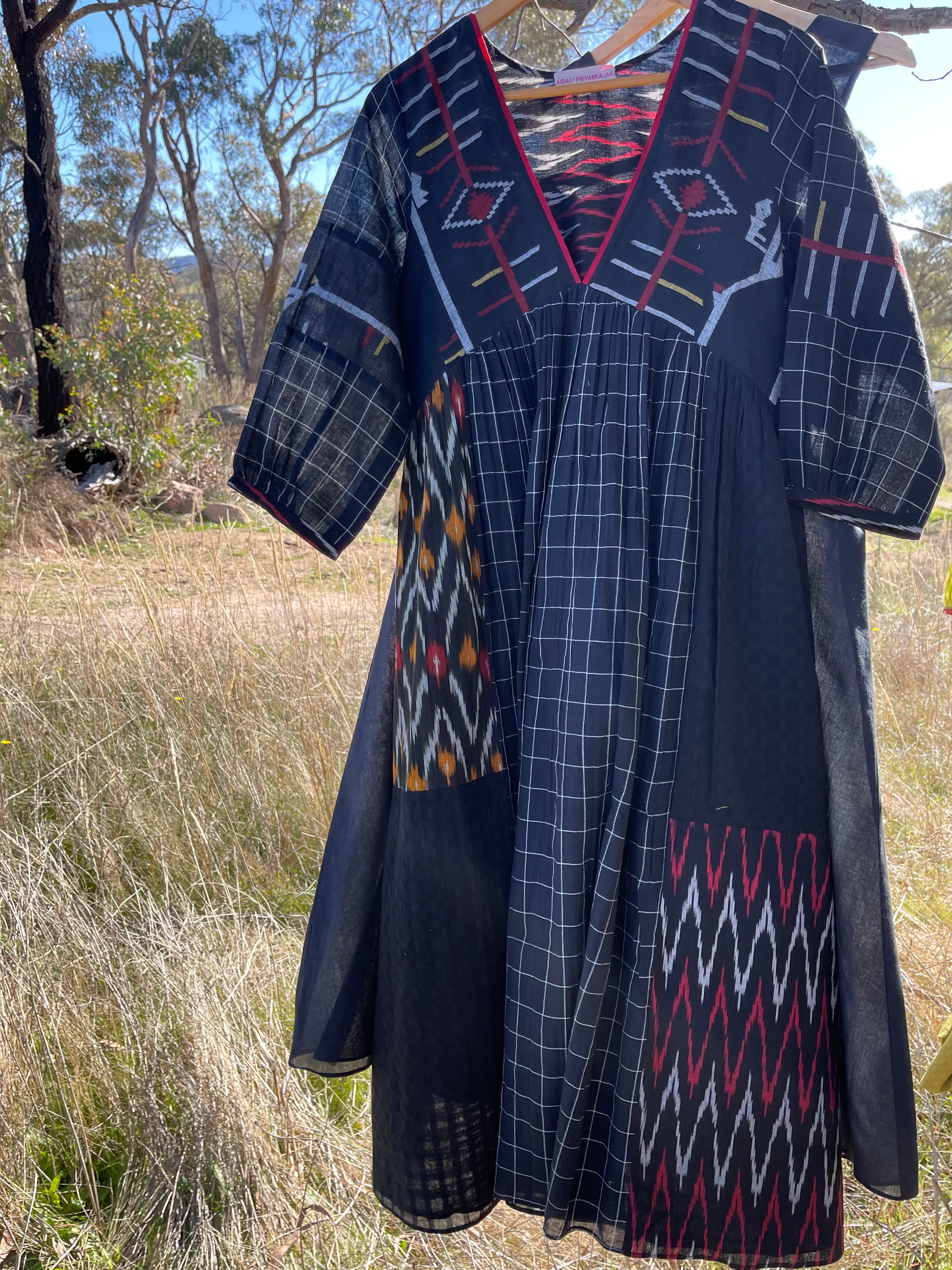 Jamdani Ikat Dress - Black