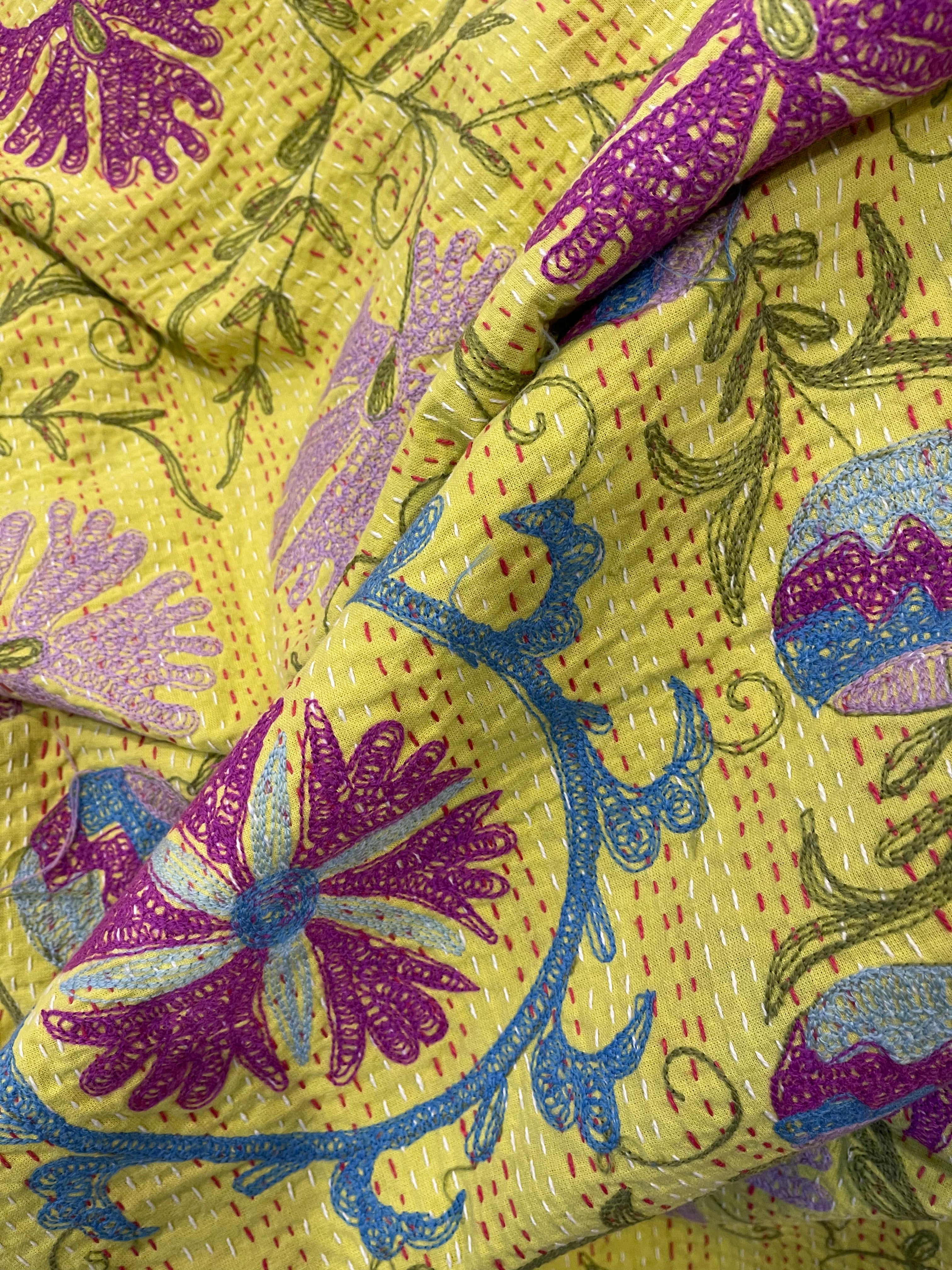 SUZANI VINTAGE KANTHA - SUNLIT LIME