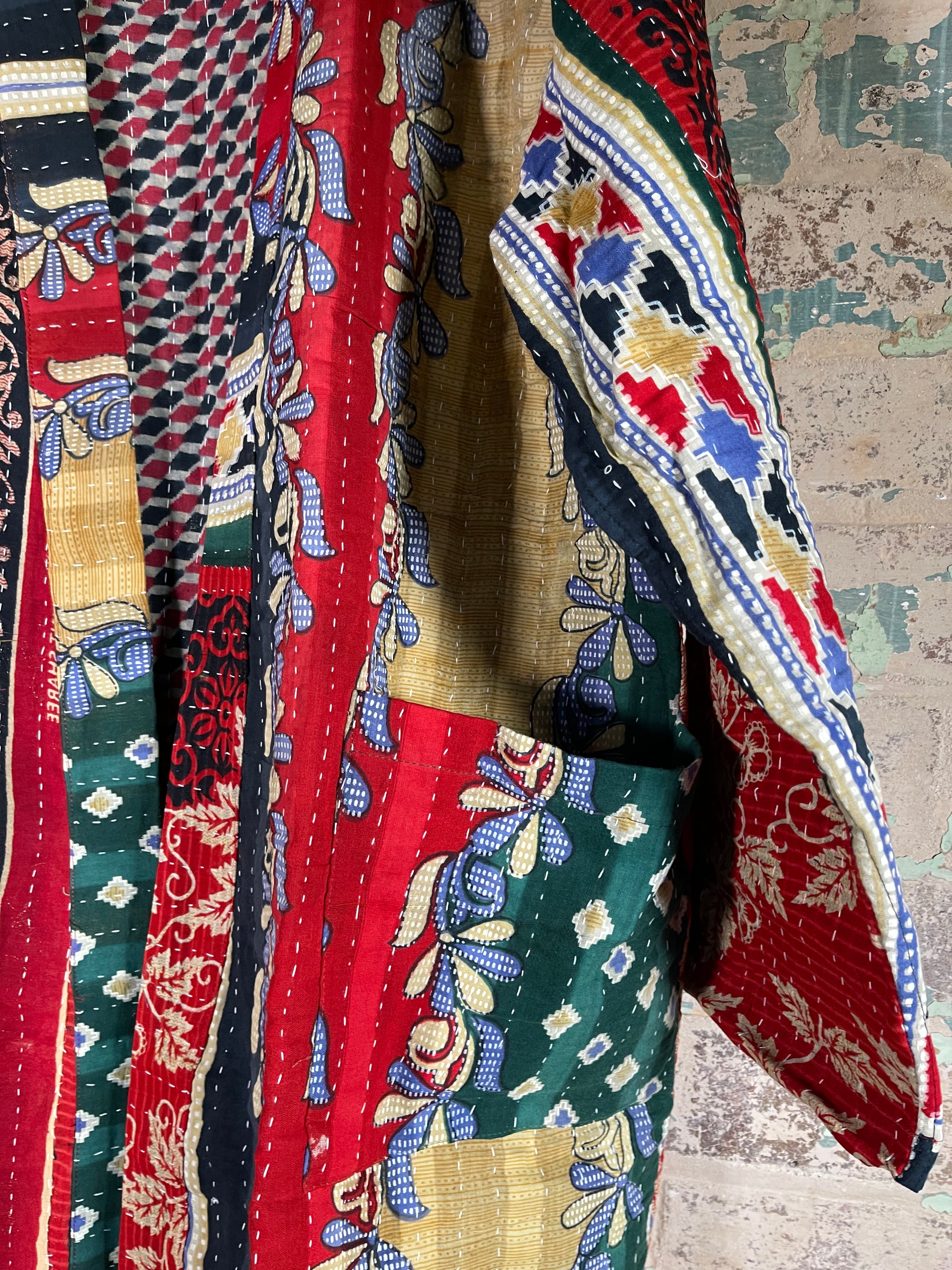 Vintage Kantha Kimono - Emerald Diamond