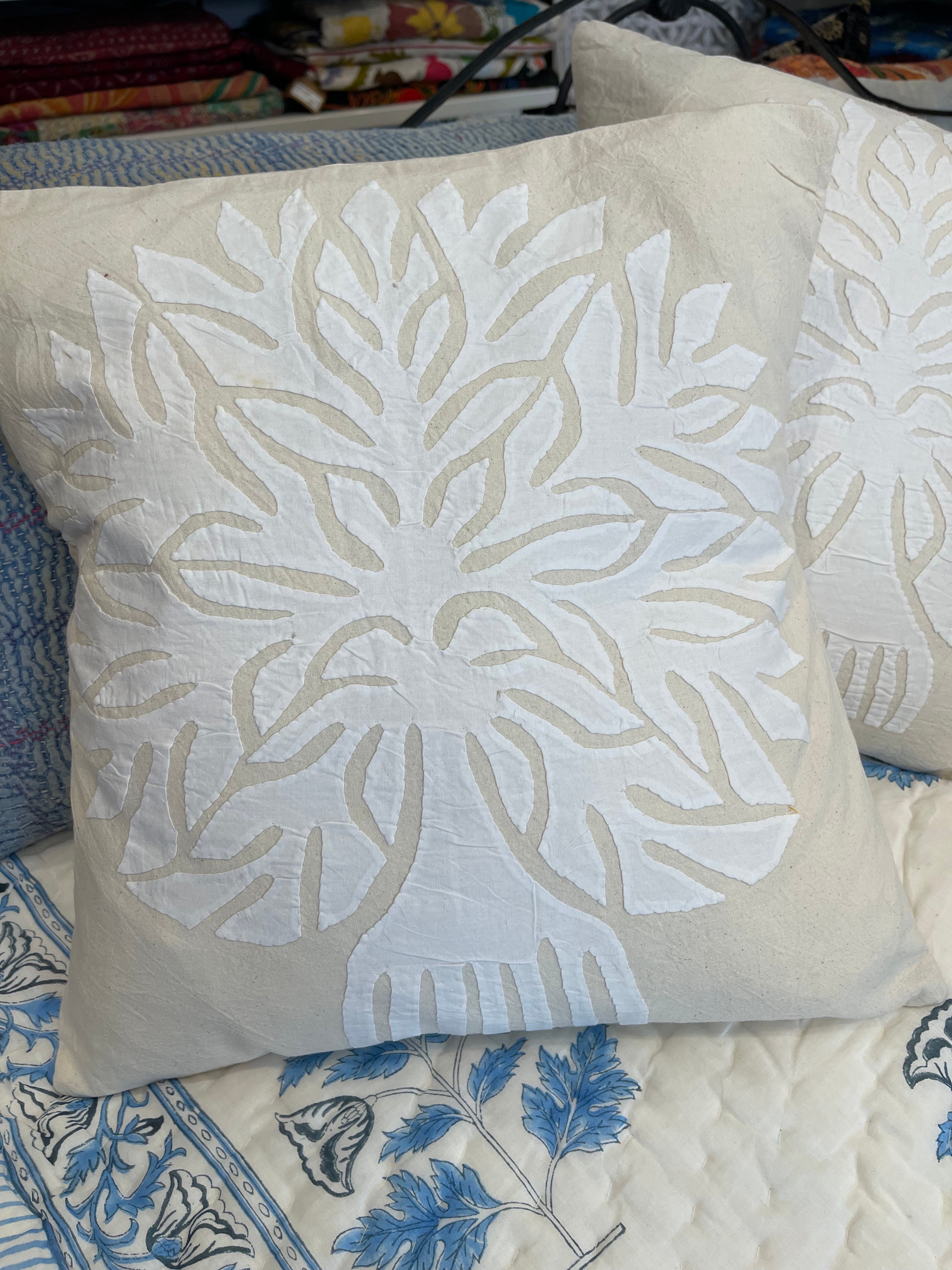 Appliqué Cushion - Tree of Life White