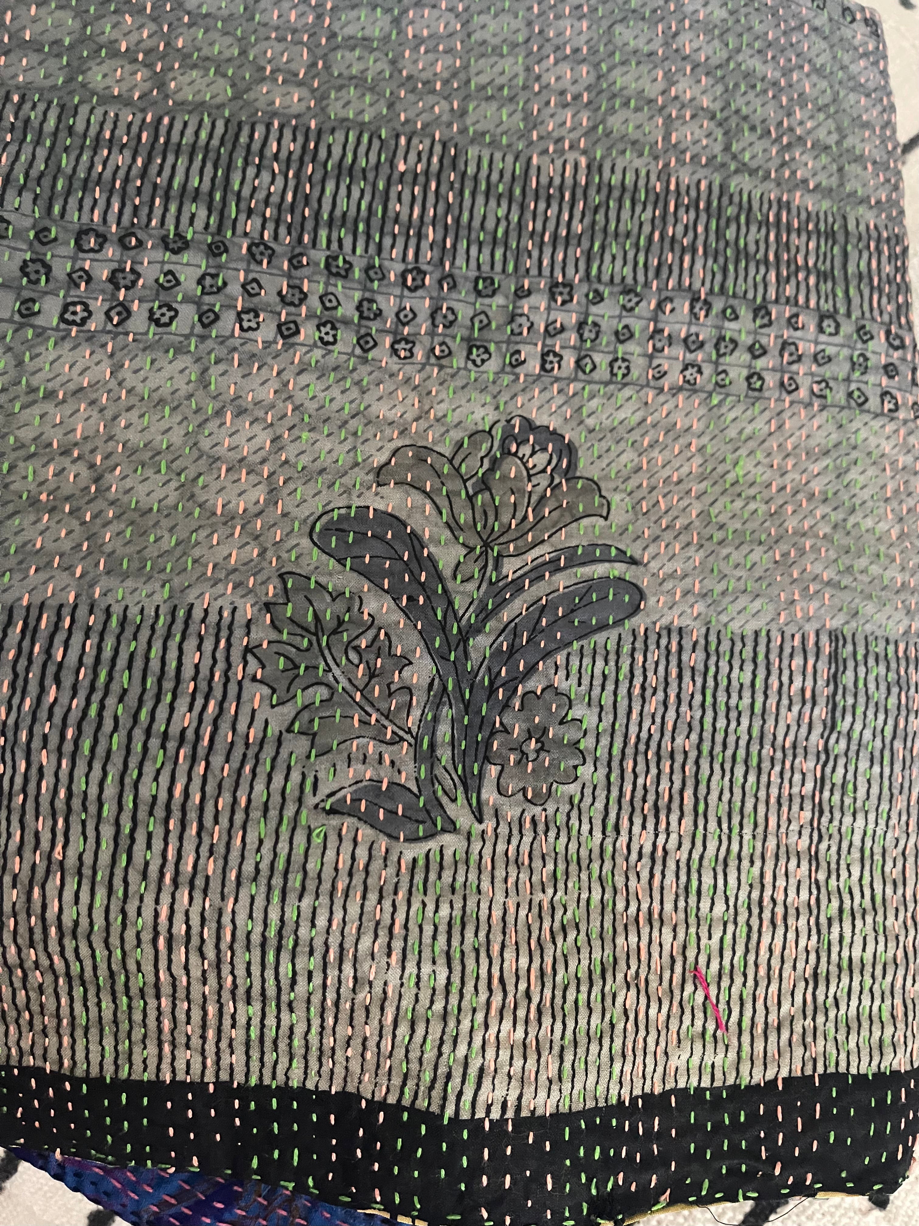 Kantha Silk Muffler - Green Symphony