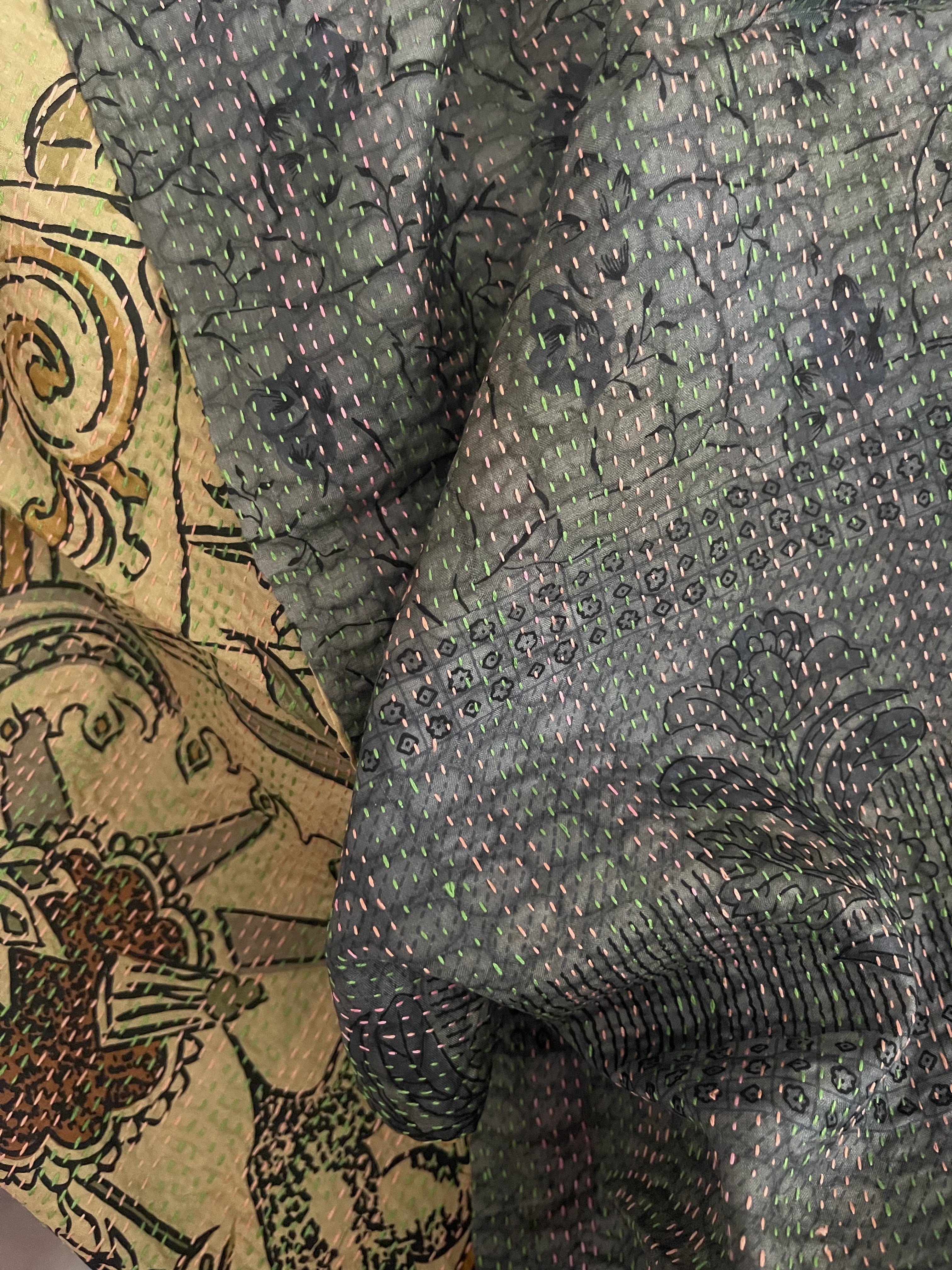 Kantha Silk Muffler - Green Symphony