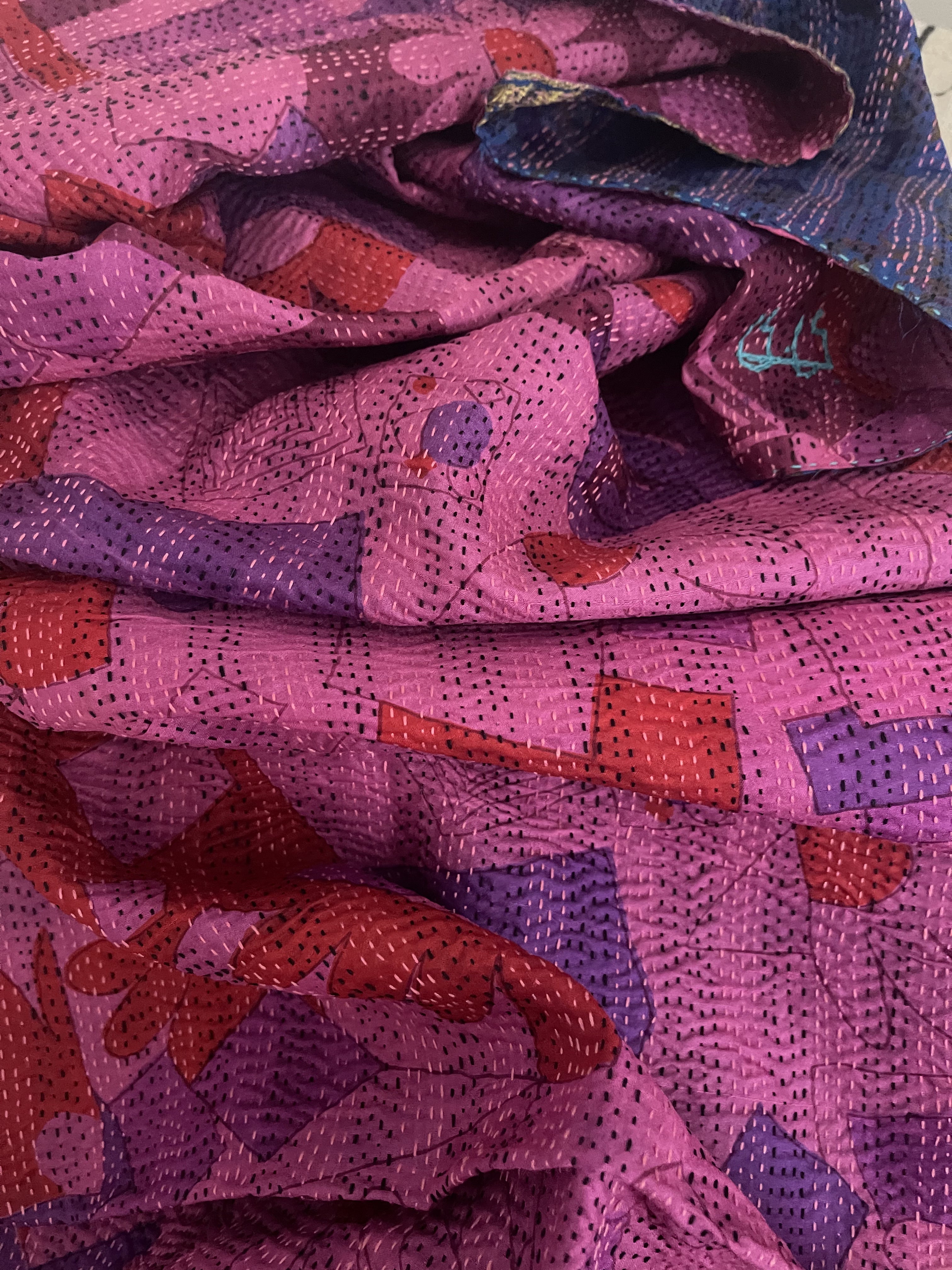 Kantha Silk Muffler - Vibrant Fuchsia