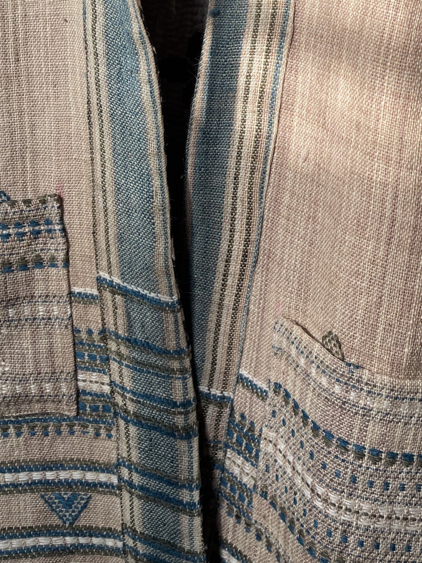 Handwoven Desi Wool Jacket - Oatmeal + Soft Teal