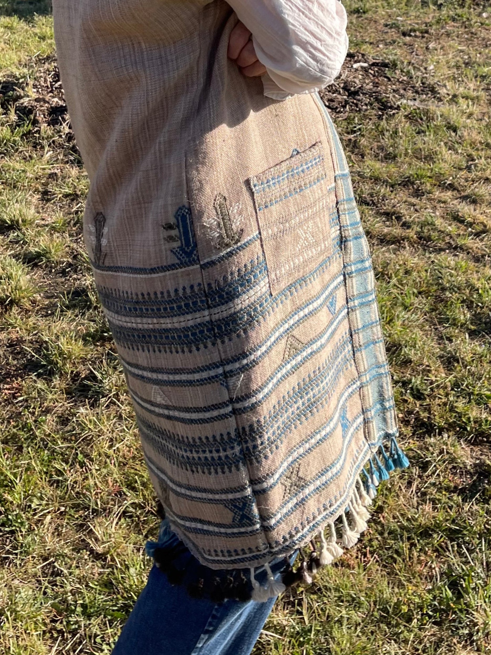 Handwoven Desi Wool Jacket - Oatmeal + Soft Teal