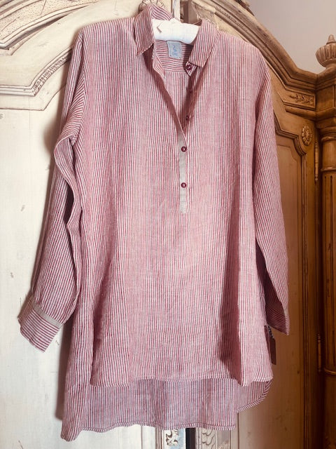 VETALI Linen Shirt - Crimson Stripe