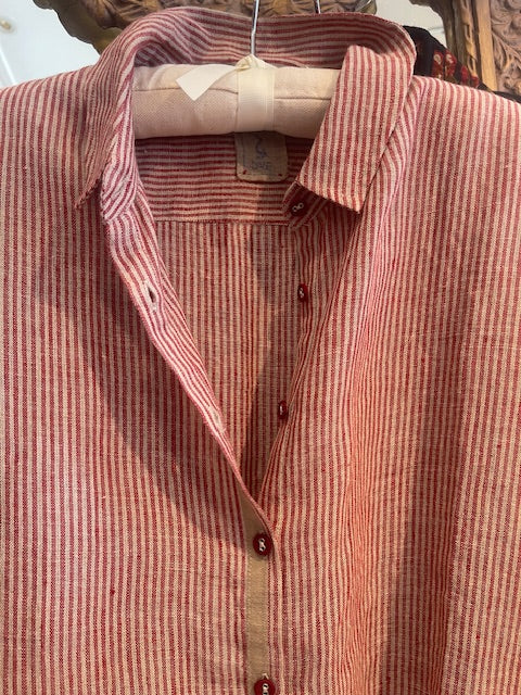 VETALI Linen Shirt - Crimson Stripe