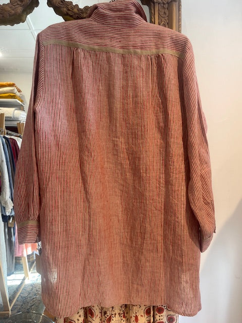 VETALI Linen Shirt - Crimson Stripe
