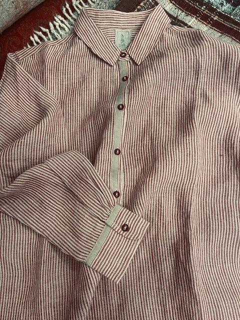 VETALI Linen Shirt - Crimson Stripe