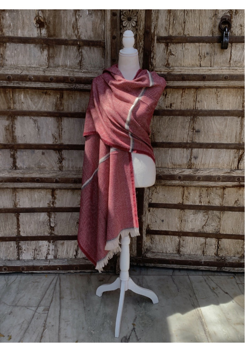 Cashmere Scarf - Indian Red Stripe