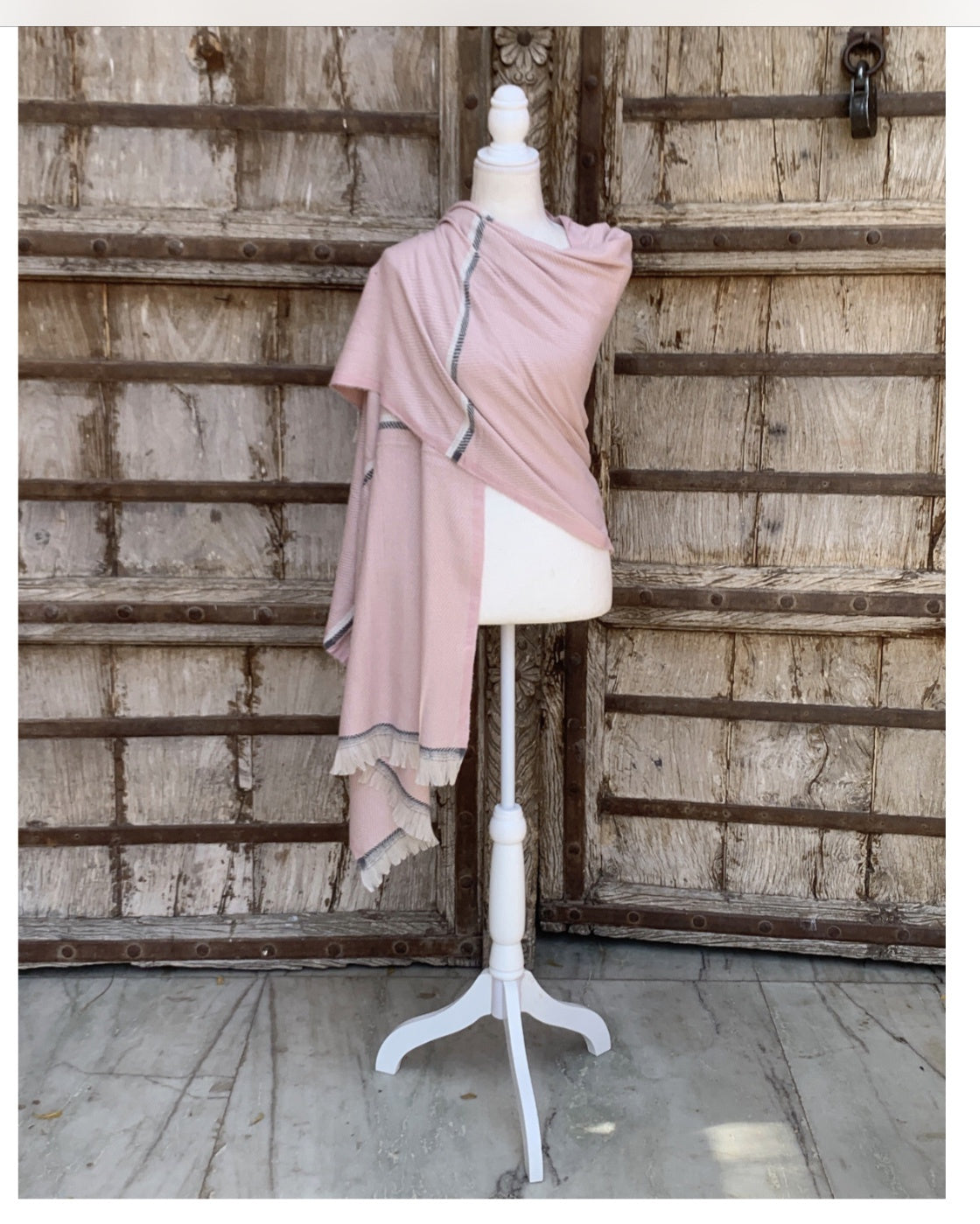 Cashmere Scarf - Powder Pink Stripe