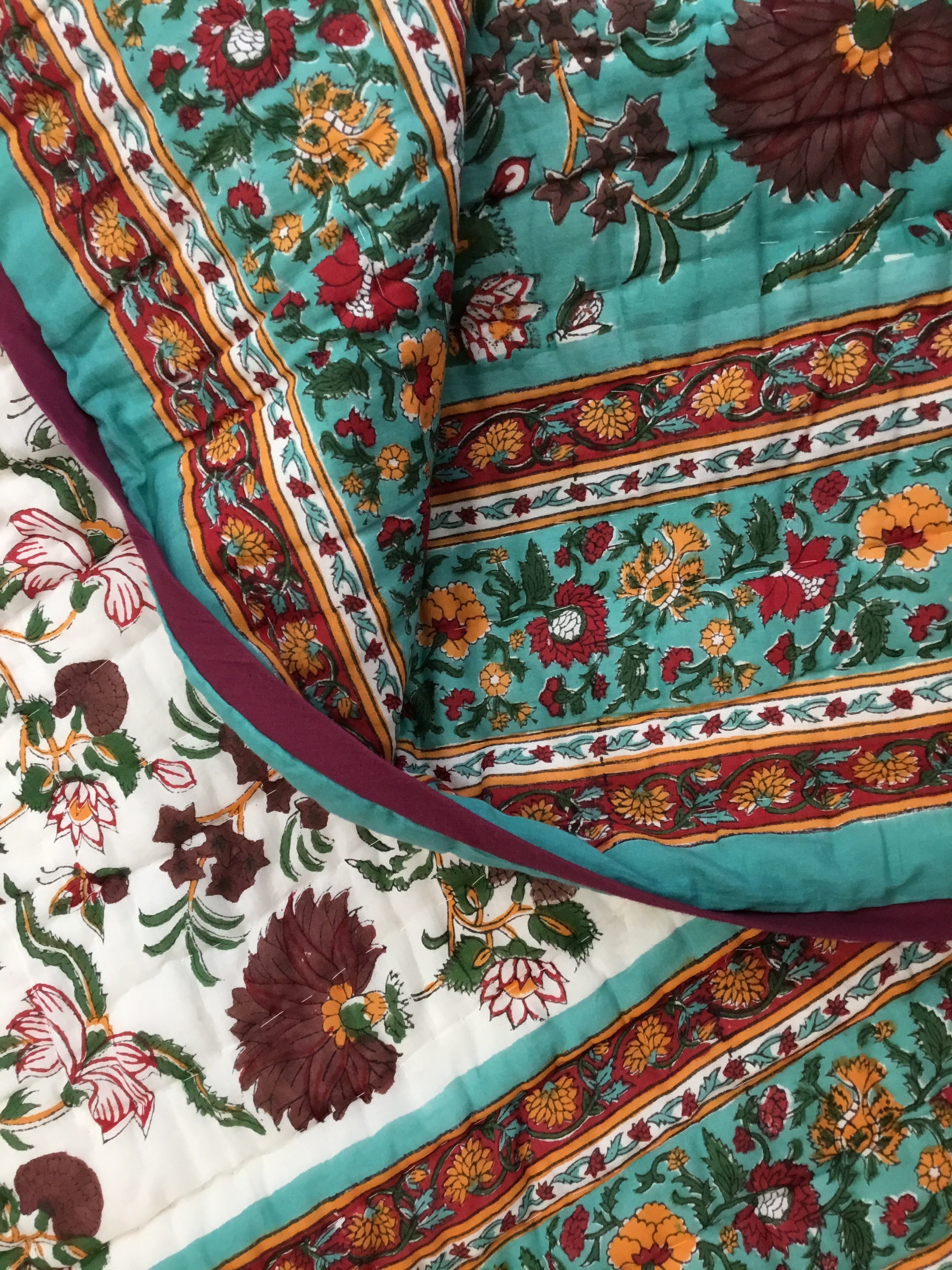 Jaipuri Cotton Quilt - Jade Floral