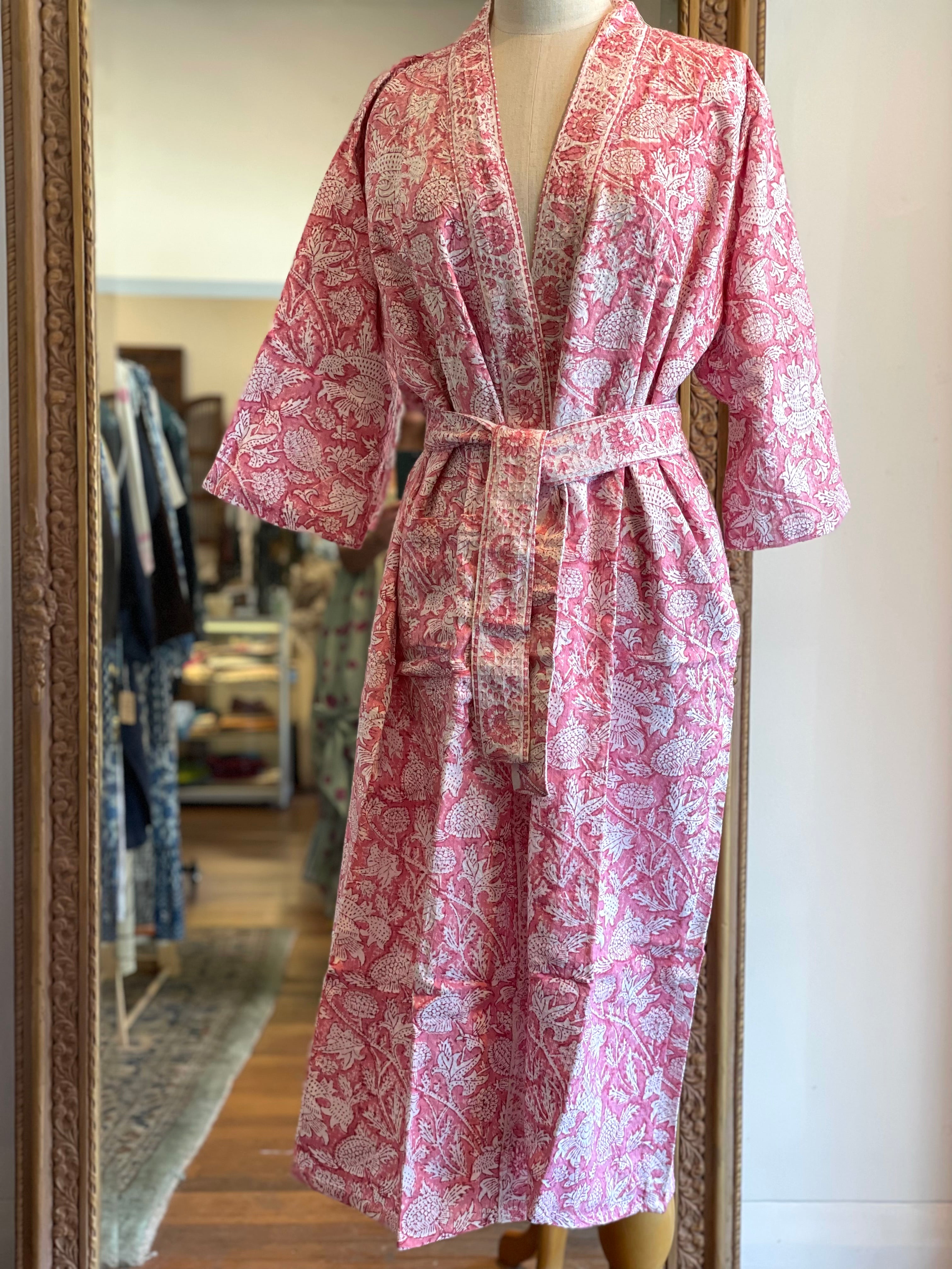 Waffle Weave Bath Robe - Pink Floral