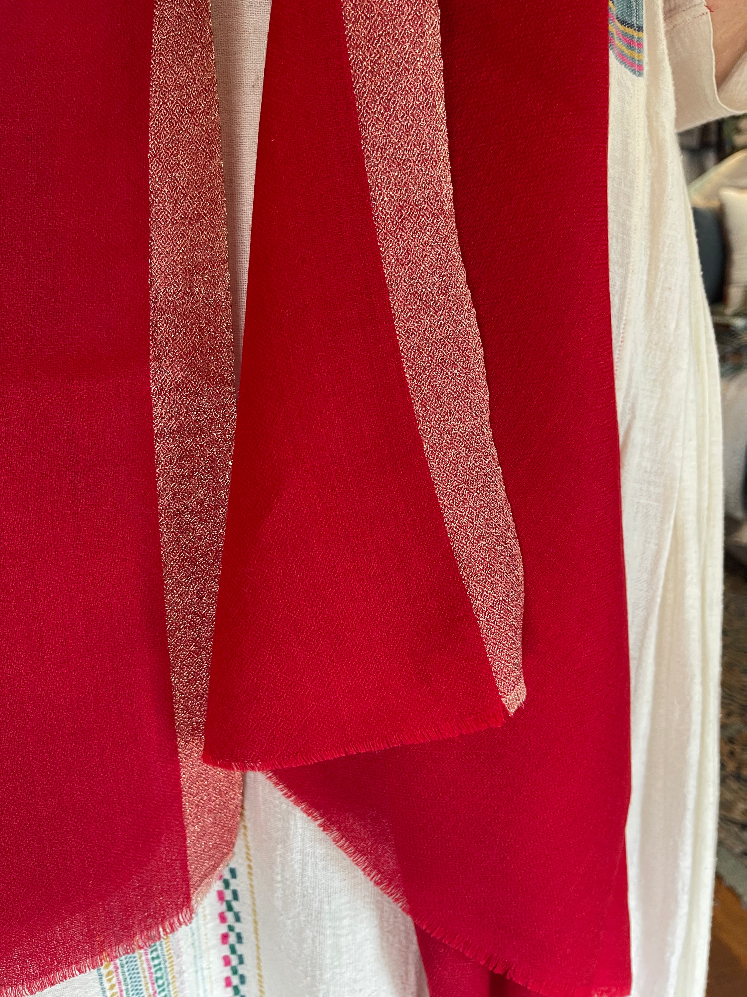 Wool Zari Scarf - Cherry Red