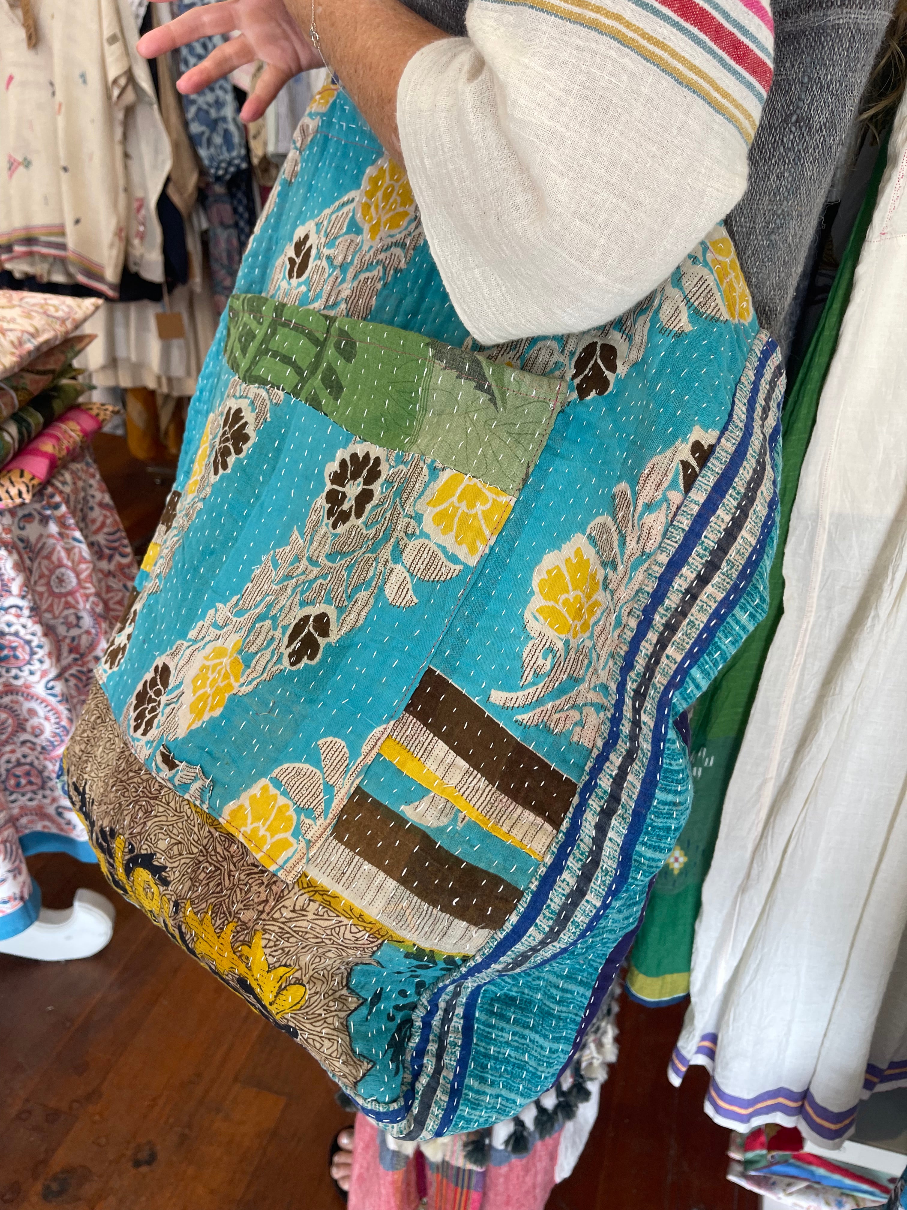 Vintage Kantha Tote - Blue Waters