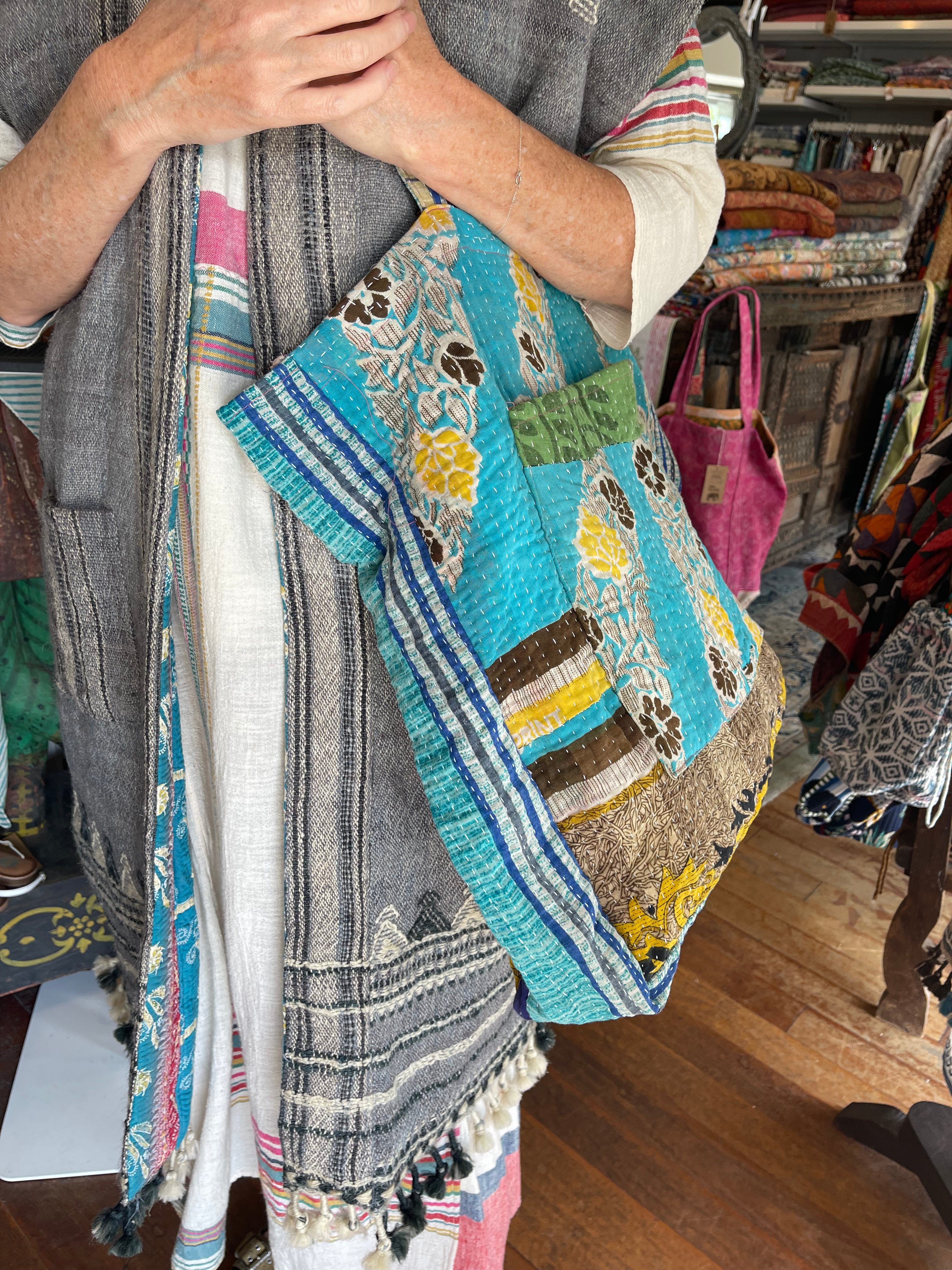 Vintage Kantha Tote - Blue Waters