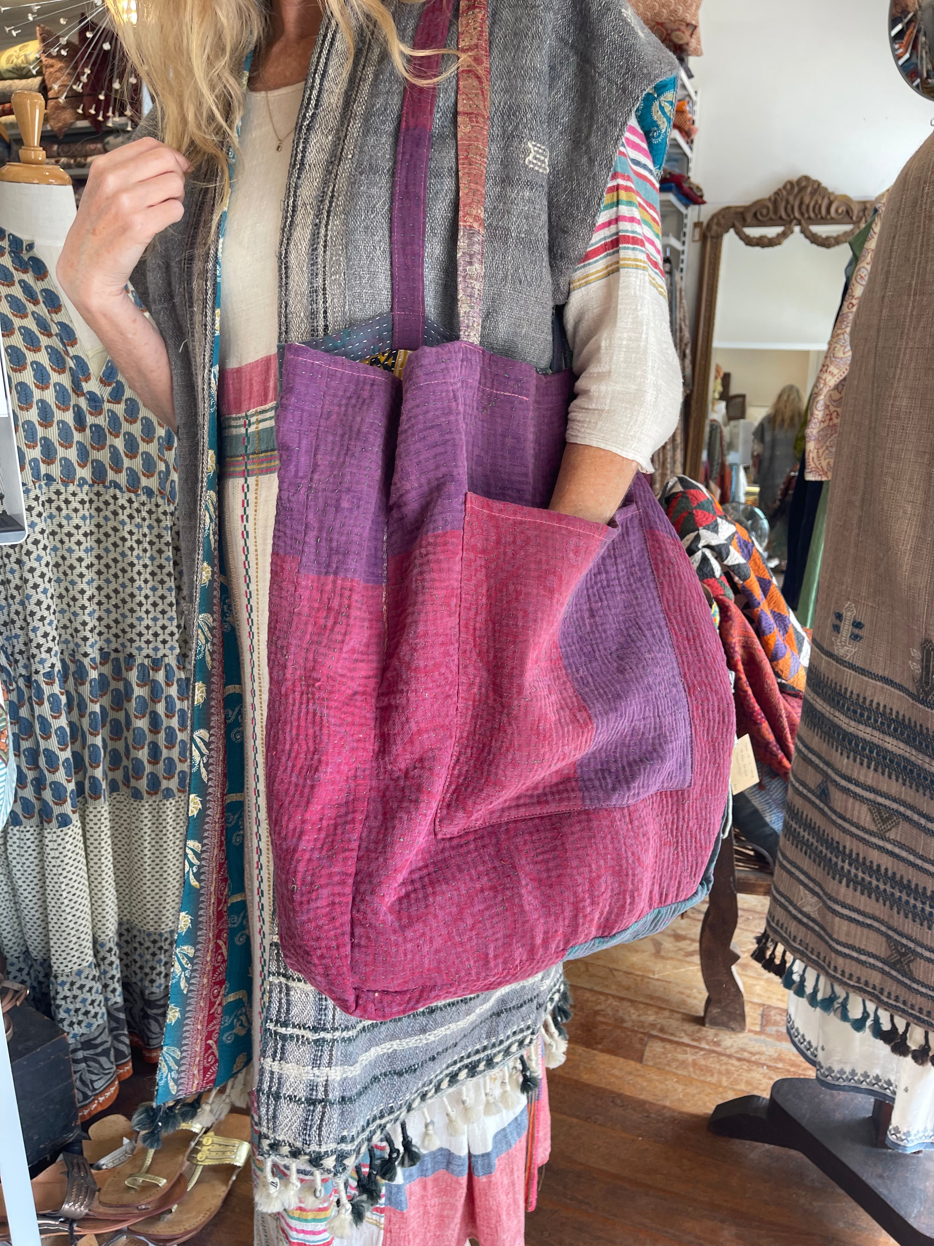 Vintage Kantha Tote - Amethyst