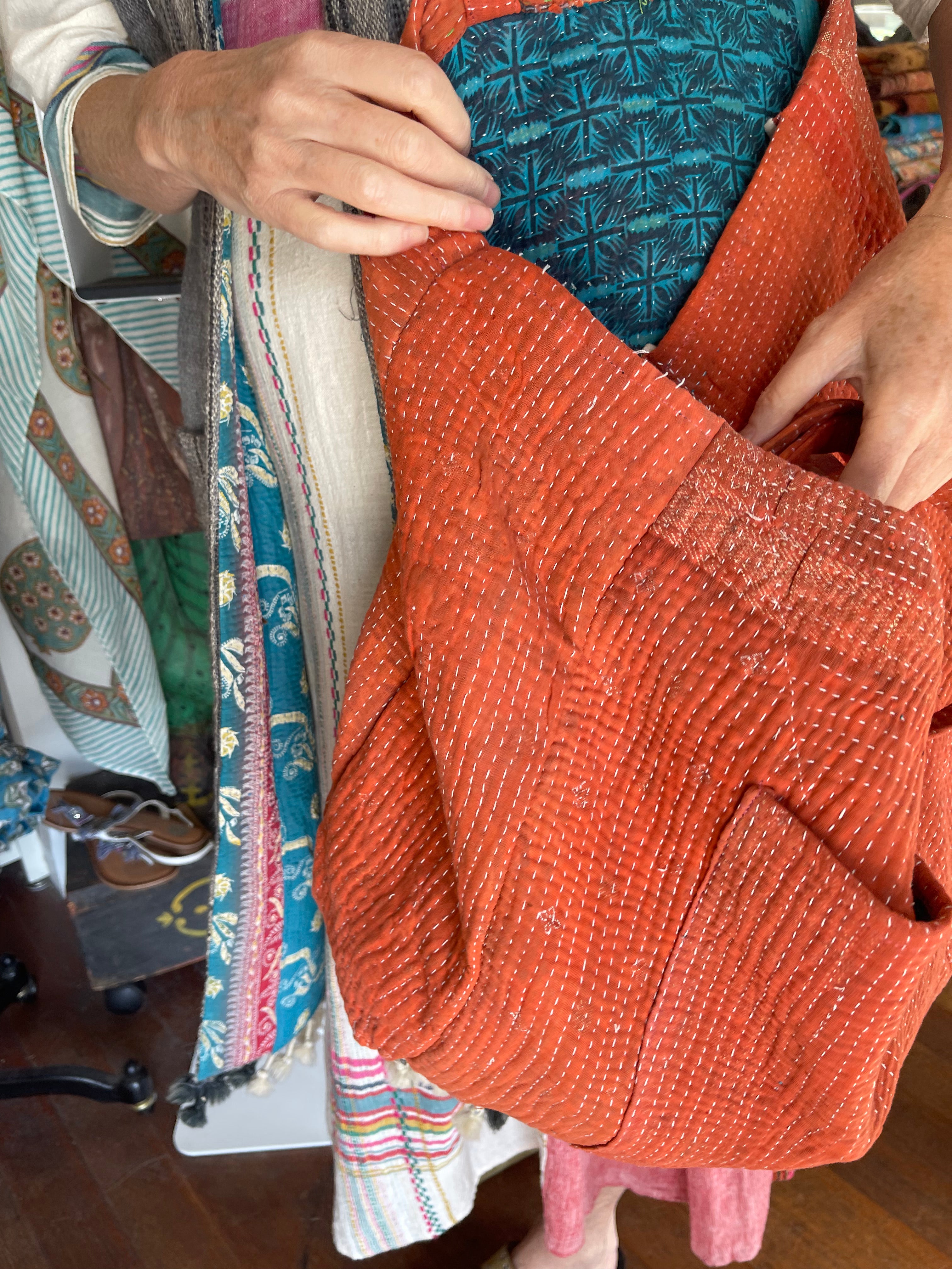 Vintage Kantha Tote - Tangerine