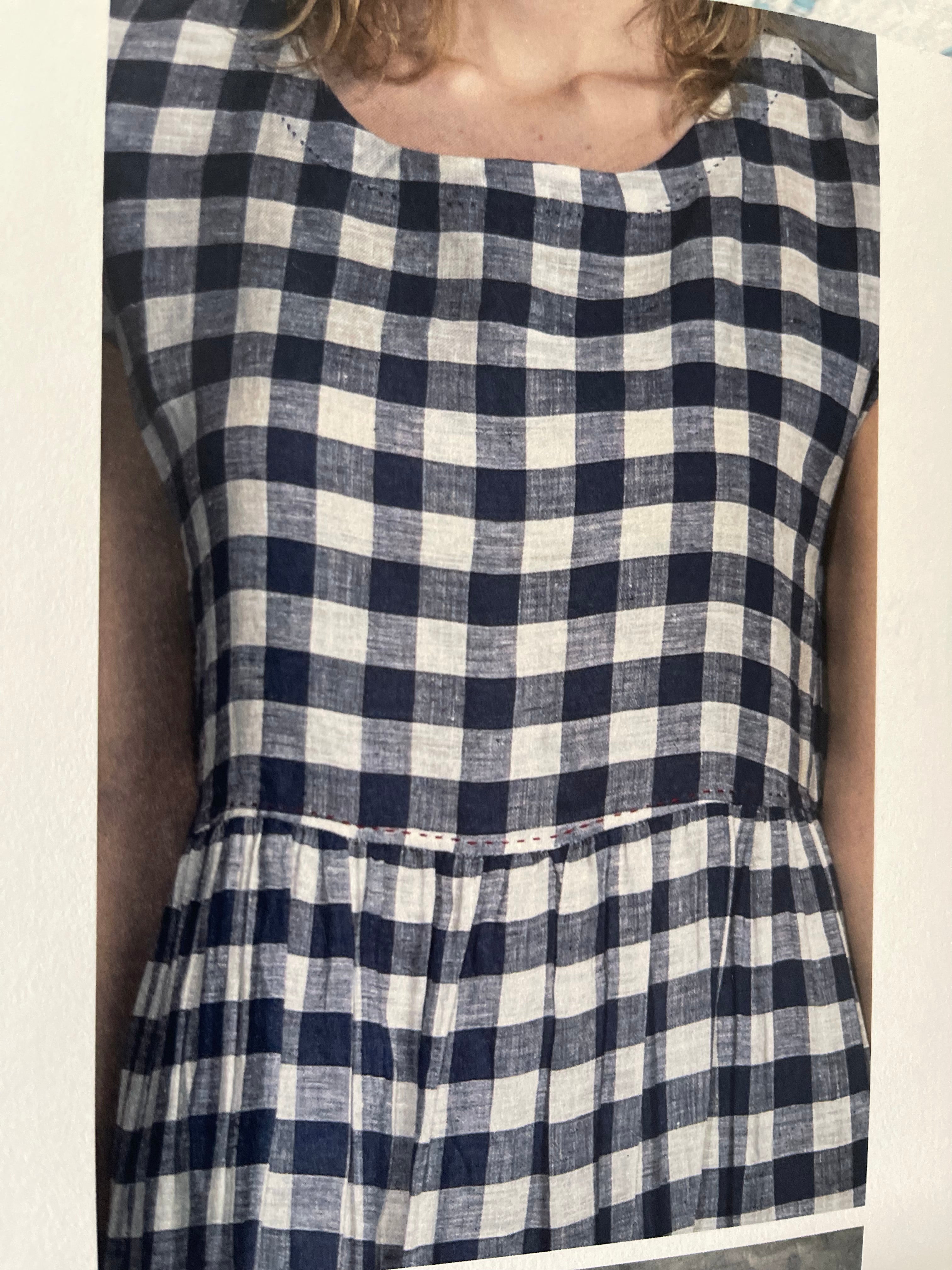 TOSHNI LINEN DRESS - Navy Check