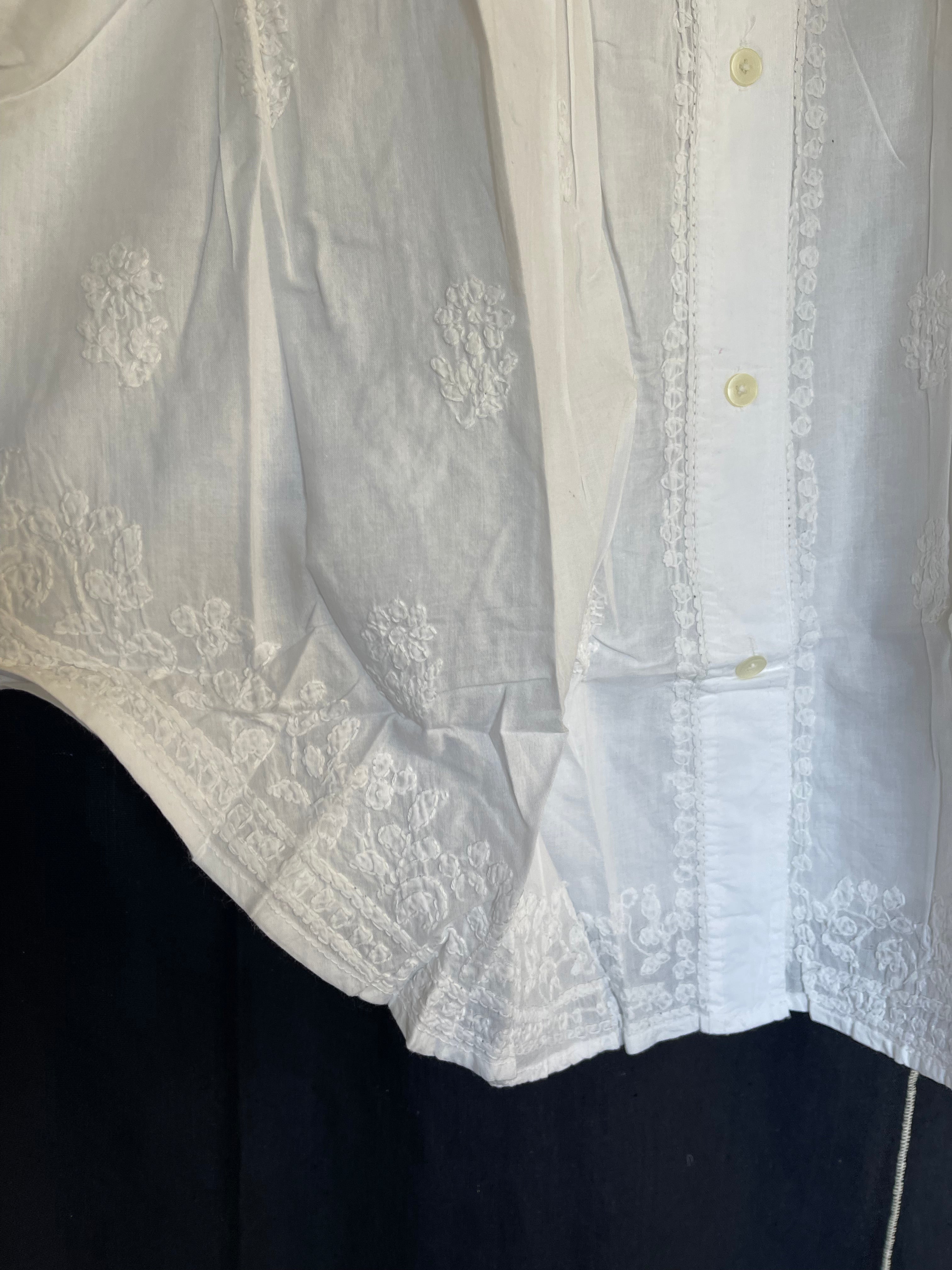 White on White Embroidered - Button through Shirt