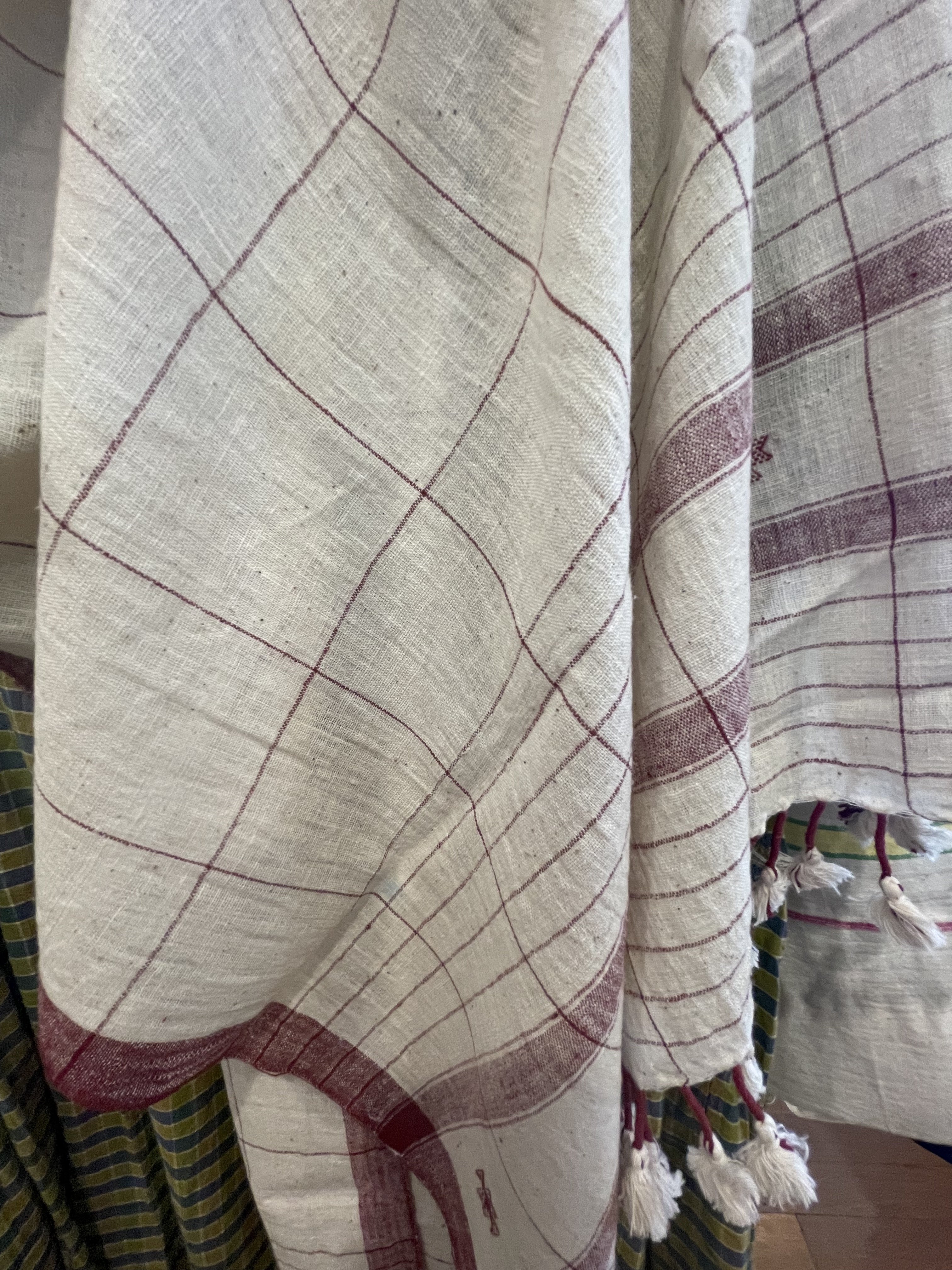 Handwoven Organic Cotton Scarf - Cherry Check