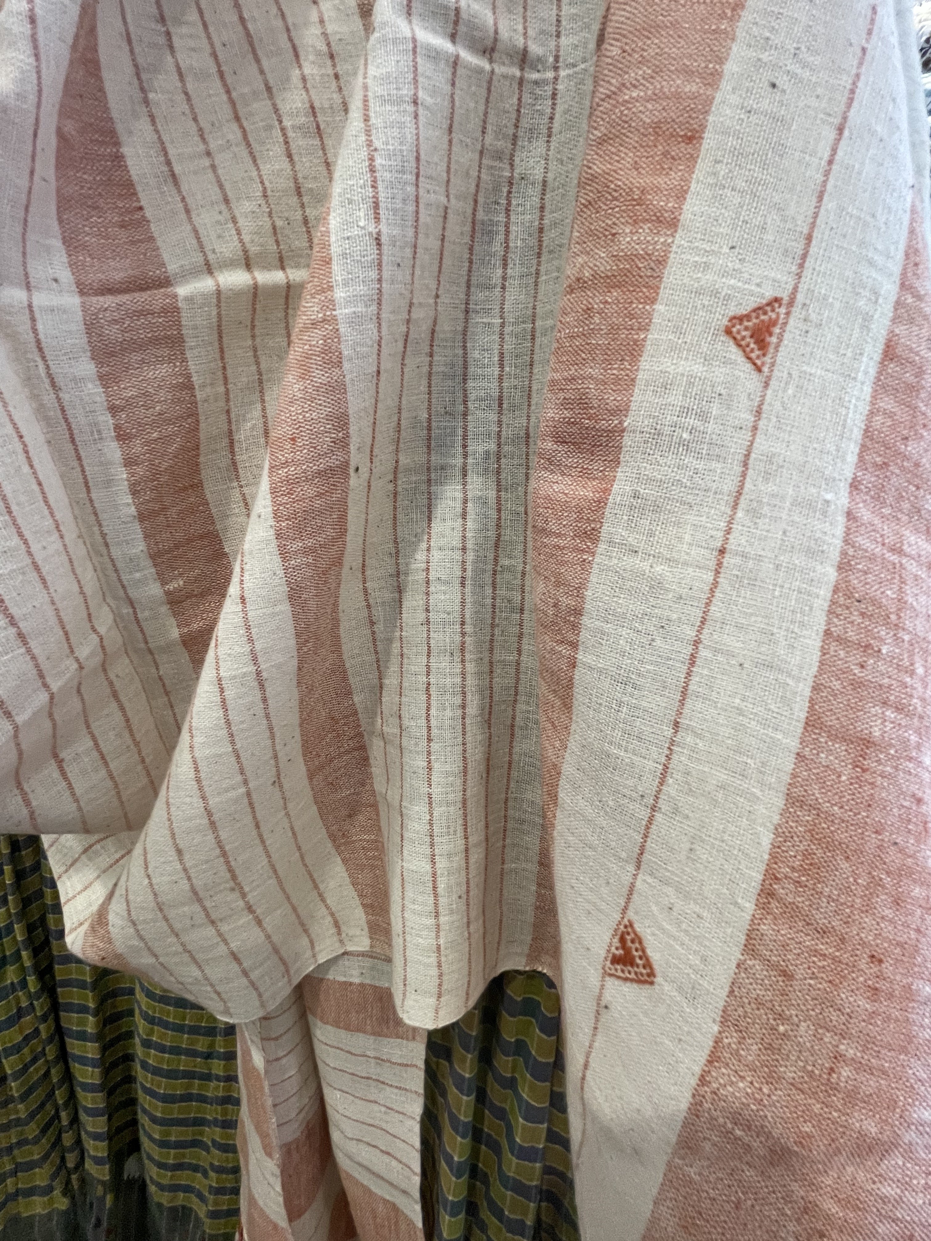 Handwoven Organic Cotton Scarf -Soft Peach Stripe