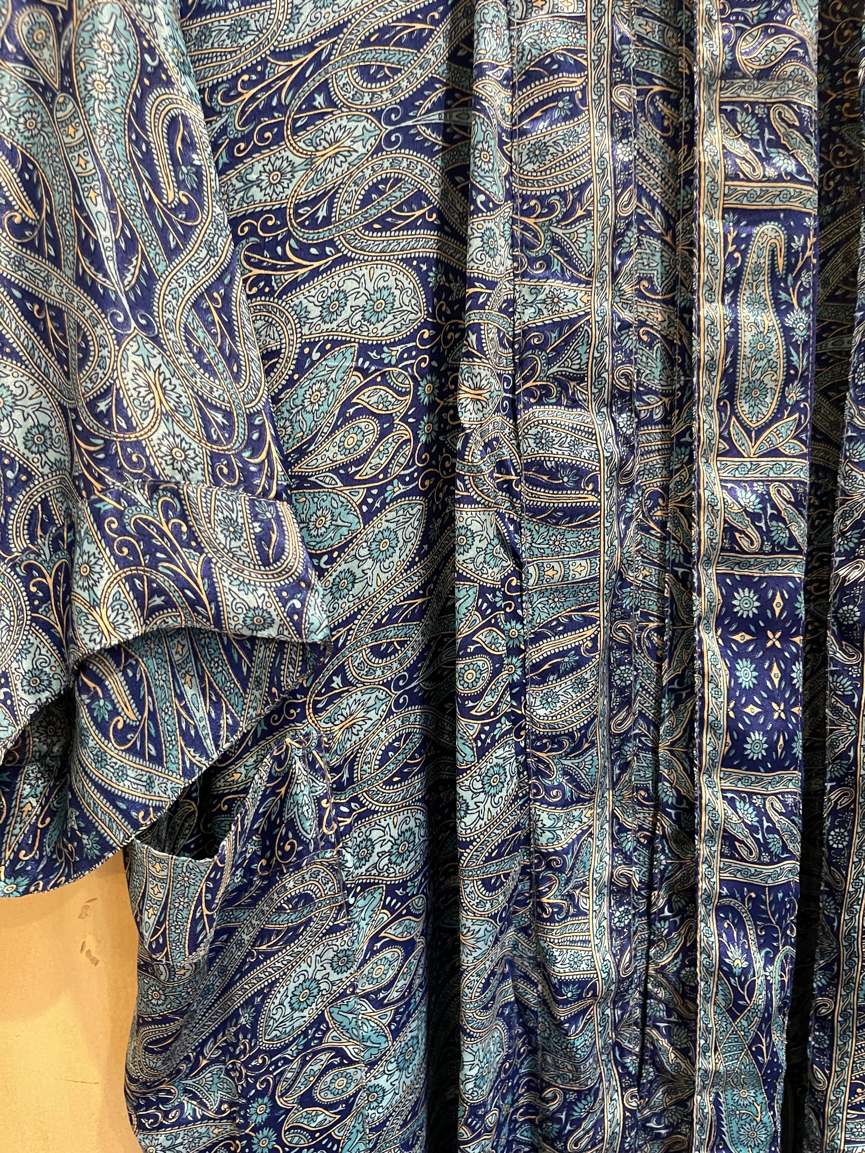 SILK SARI JACKET - Blue Paisley