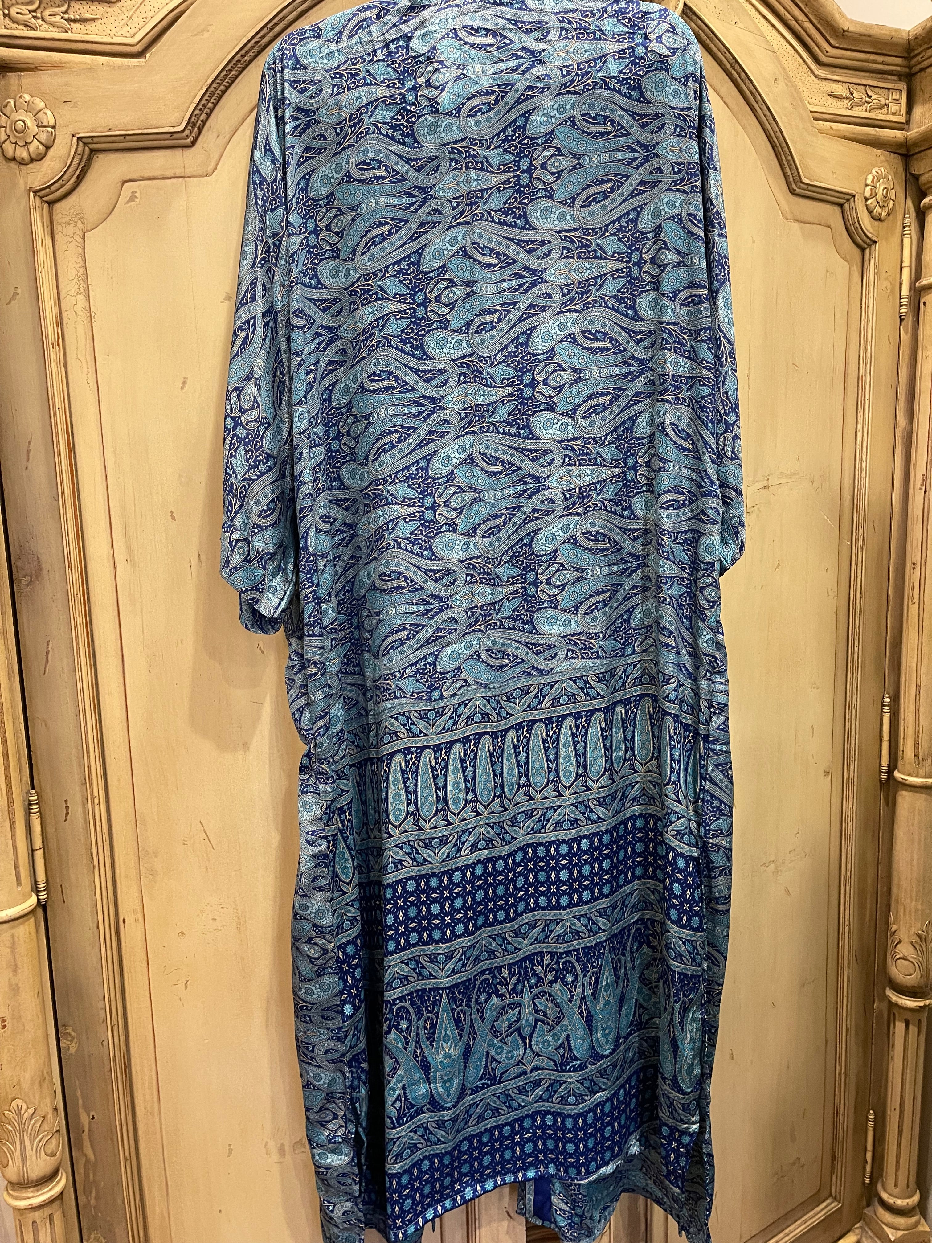 SILK SARI JACKET - Blue Paisley