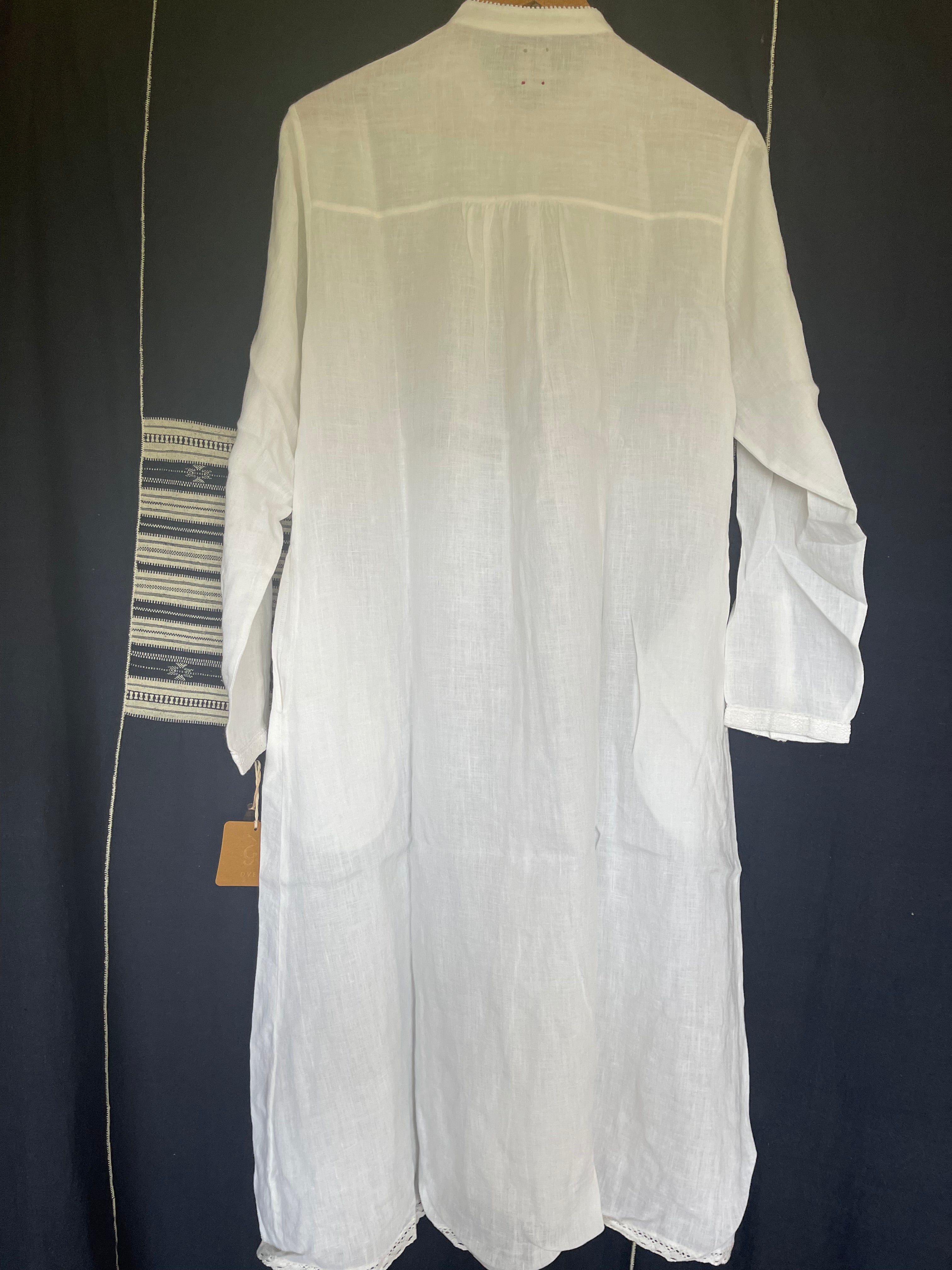 HEERA LINEN SHIRT DRESS with LACE - WHITE