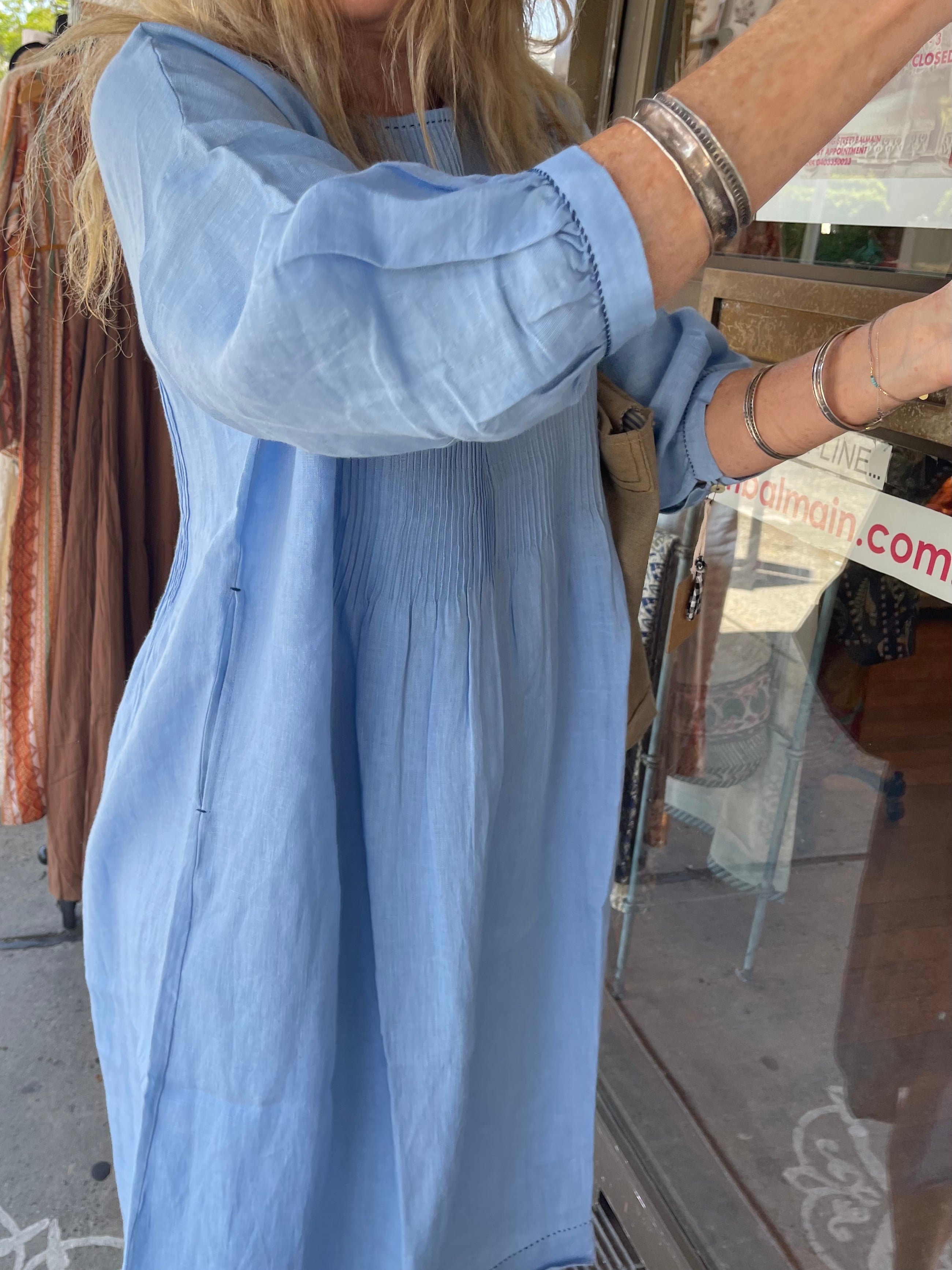 ANISHA LINEN DRESS - SKY