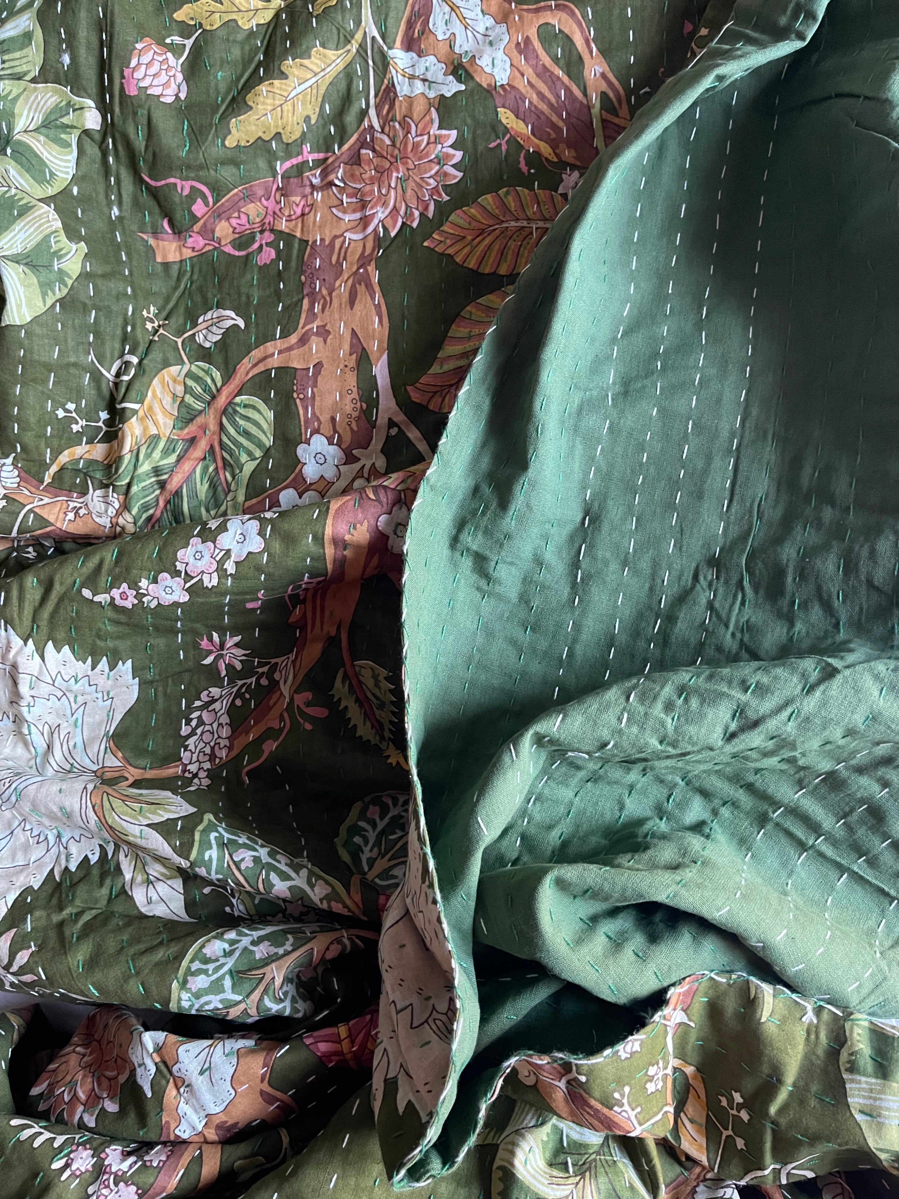 KANTHA - Floral FOREST GREEN