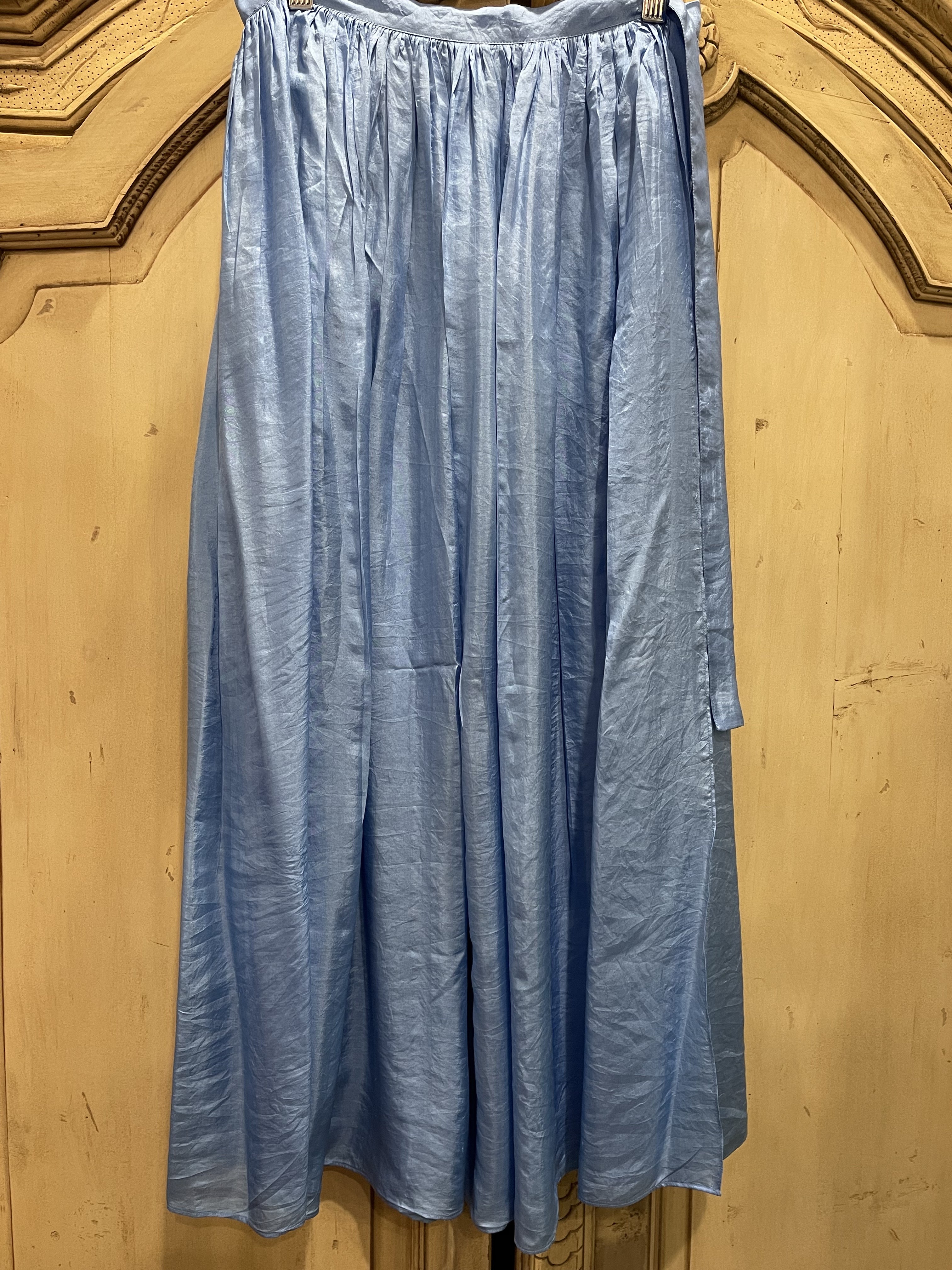 WRAP SILK SKIRT - Sky