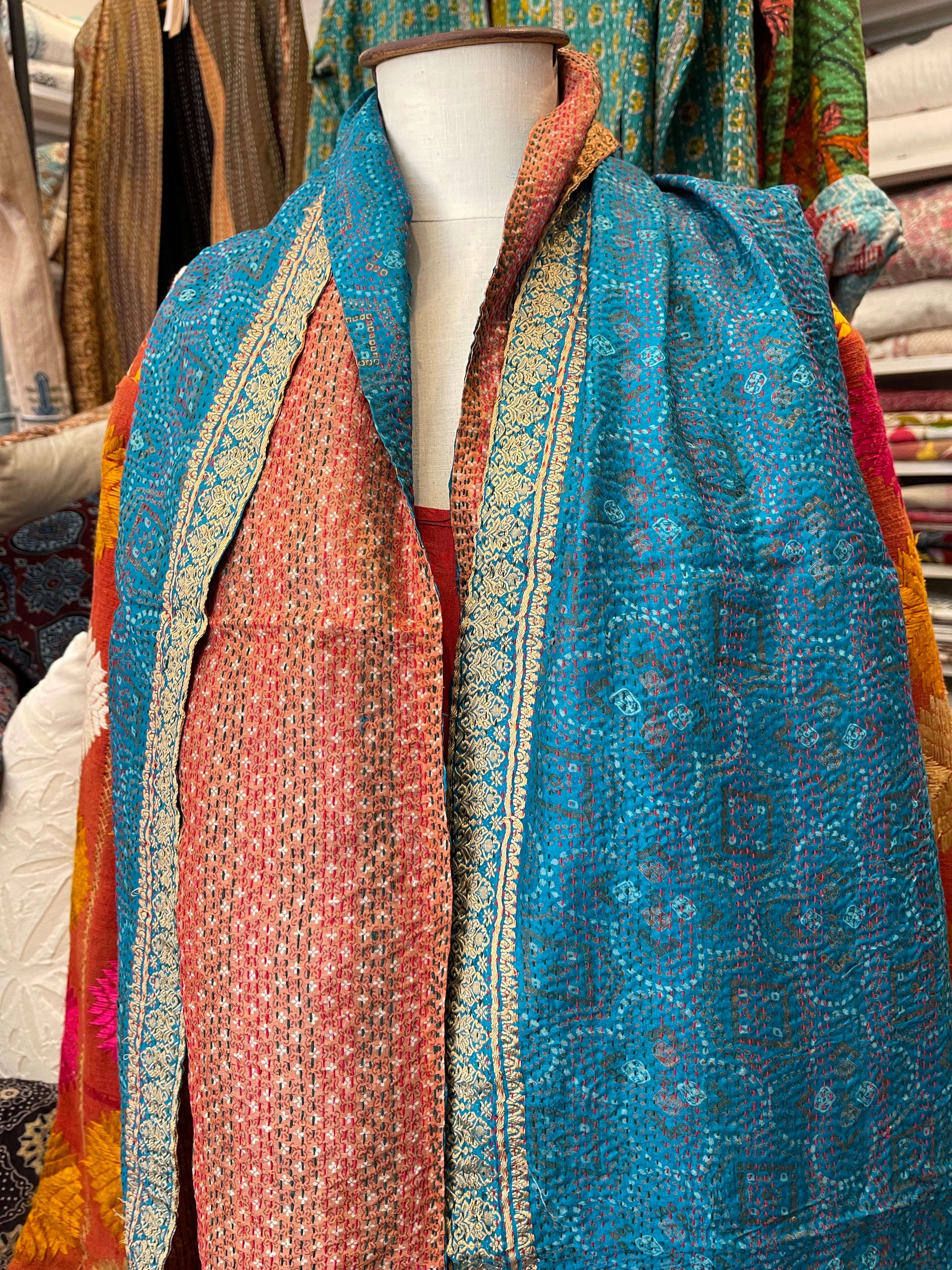 Kantha Silk Muffler - Ocean