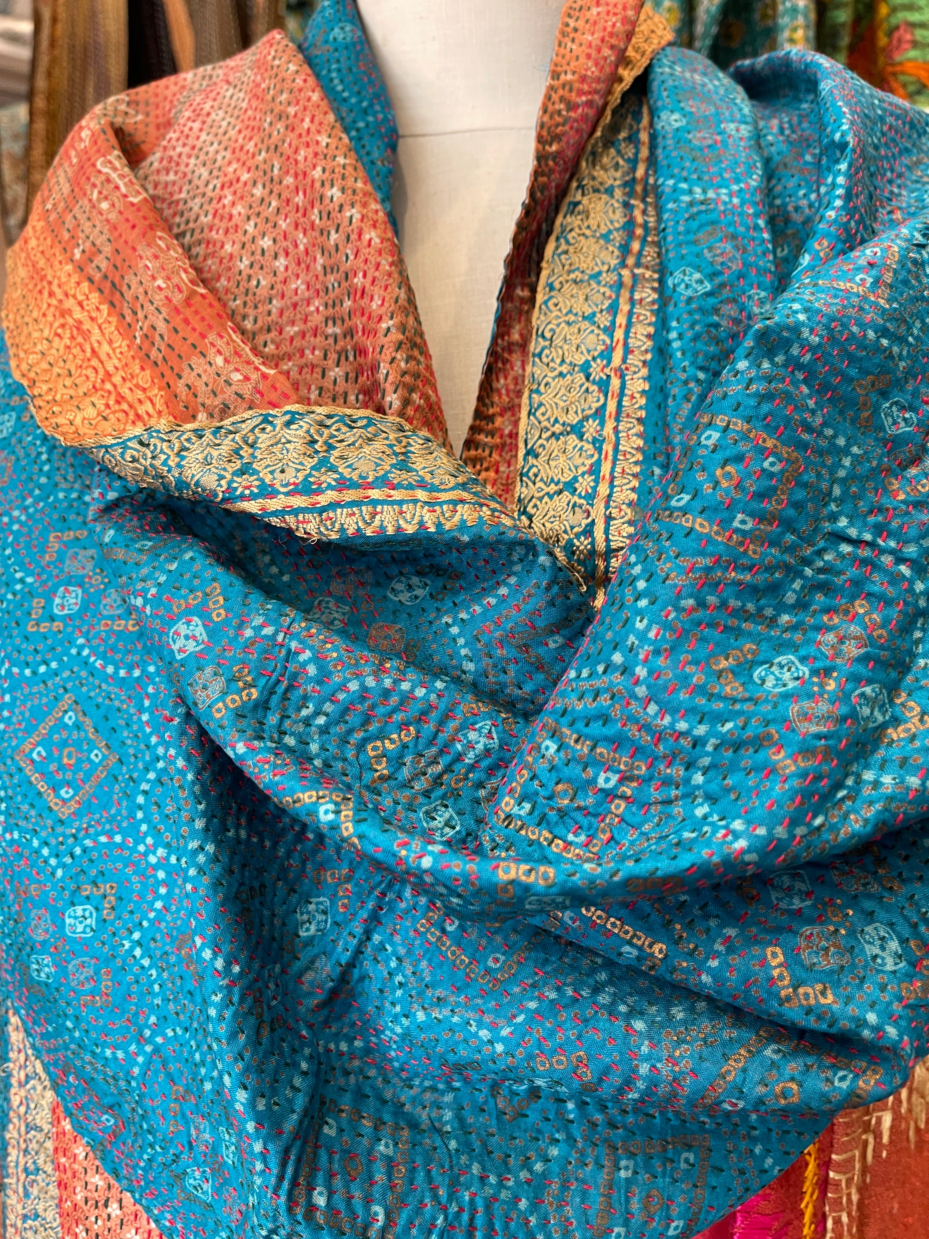 Kantha Silk Muffler - Ocean