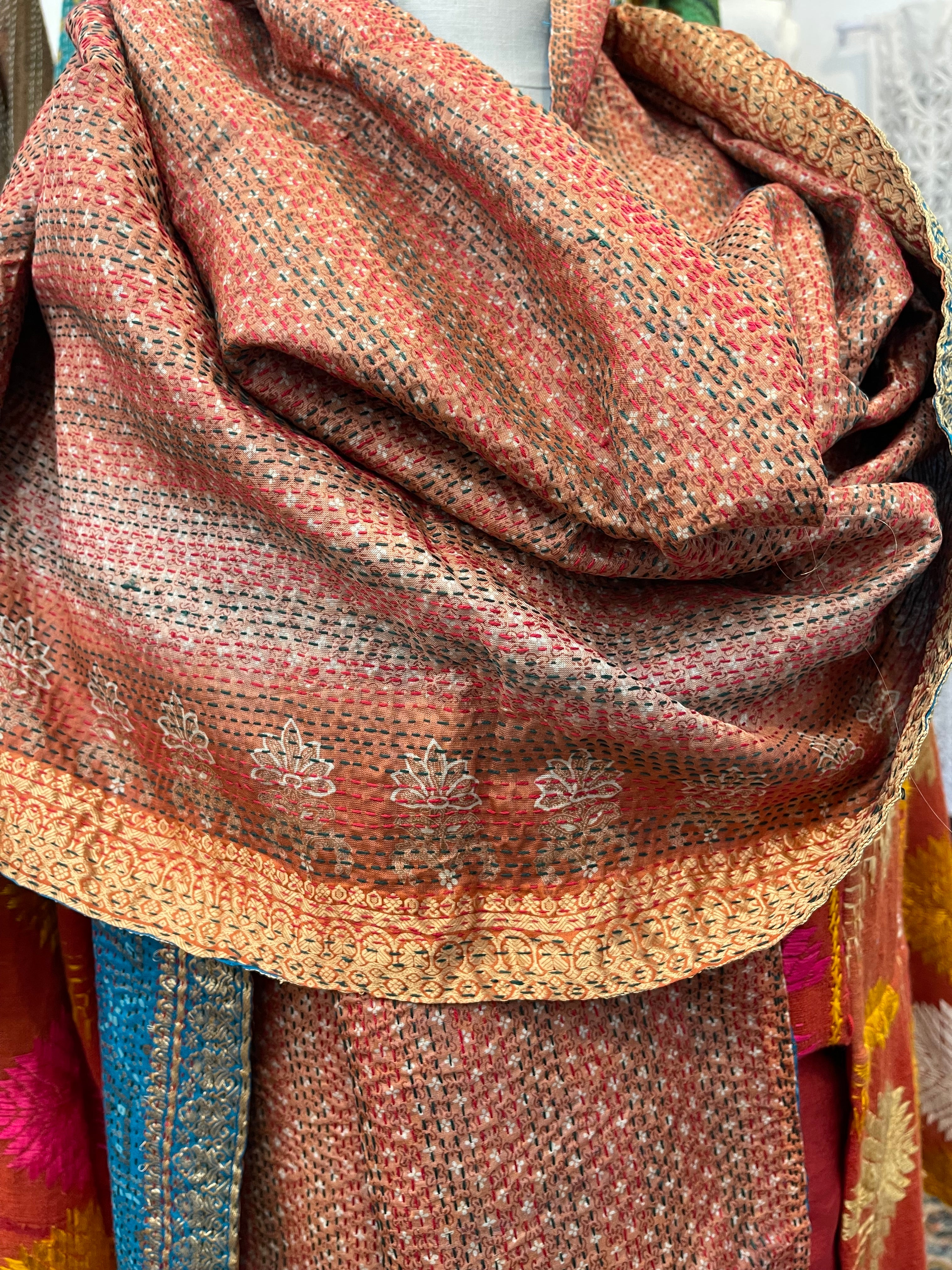 Kantha Silk Muffler - Ocean