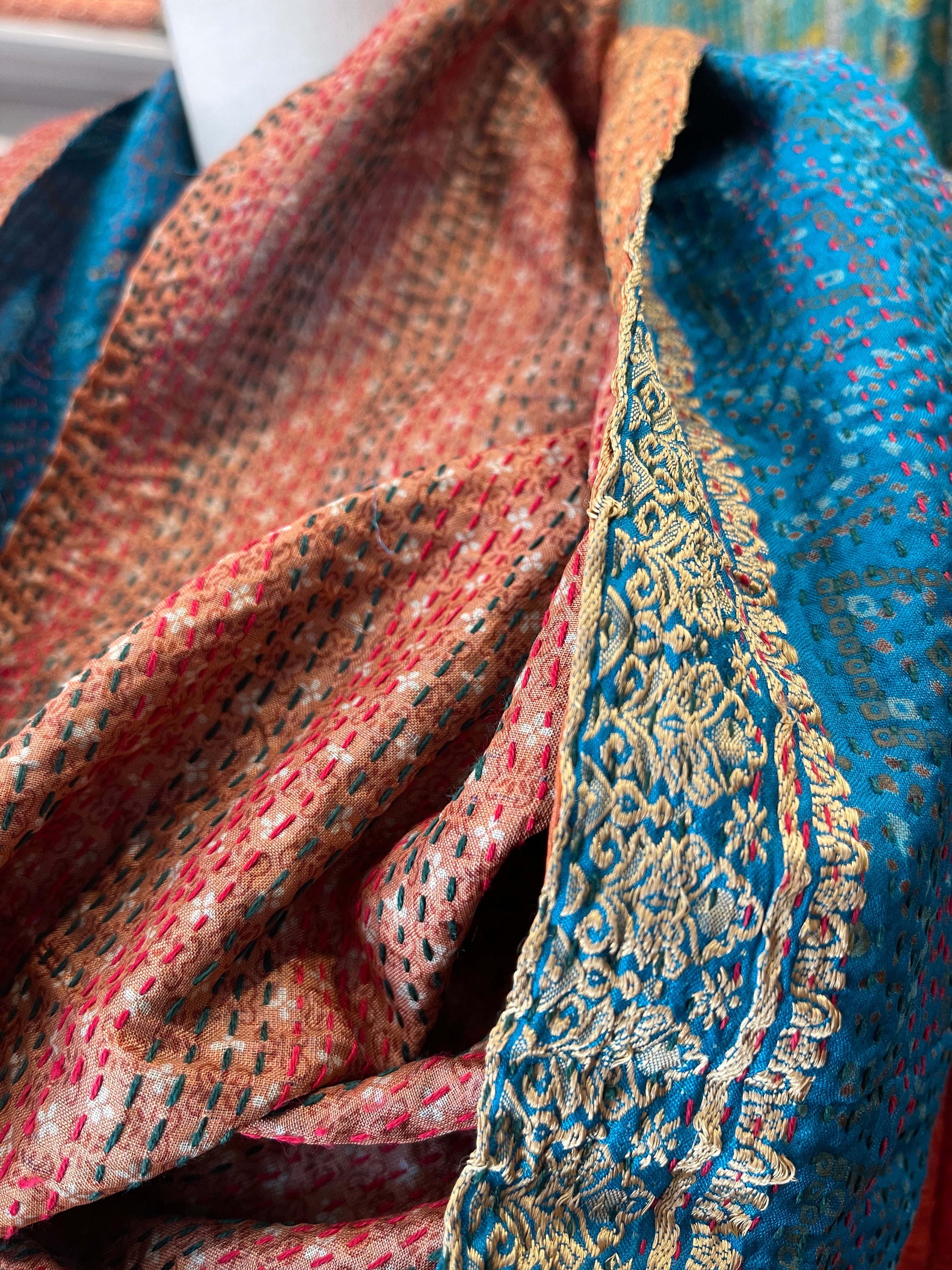 Kantha Silk Muffler - Ocean