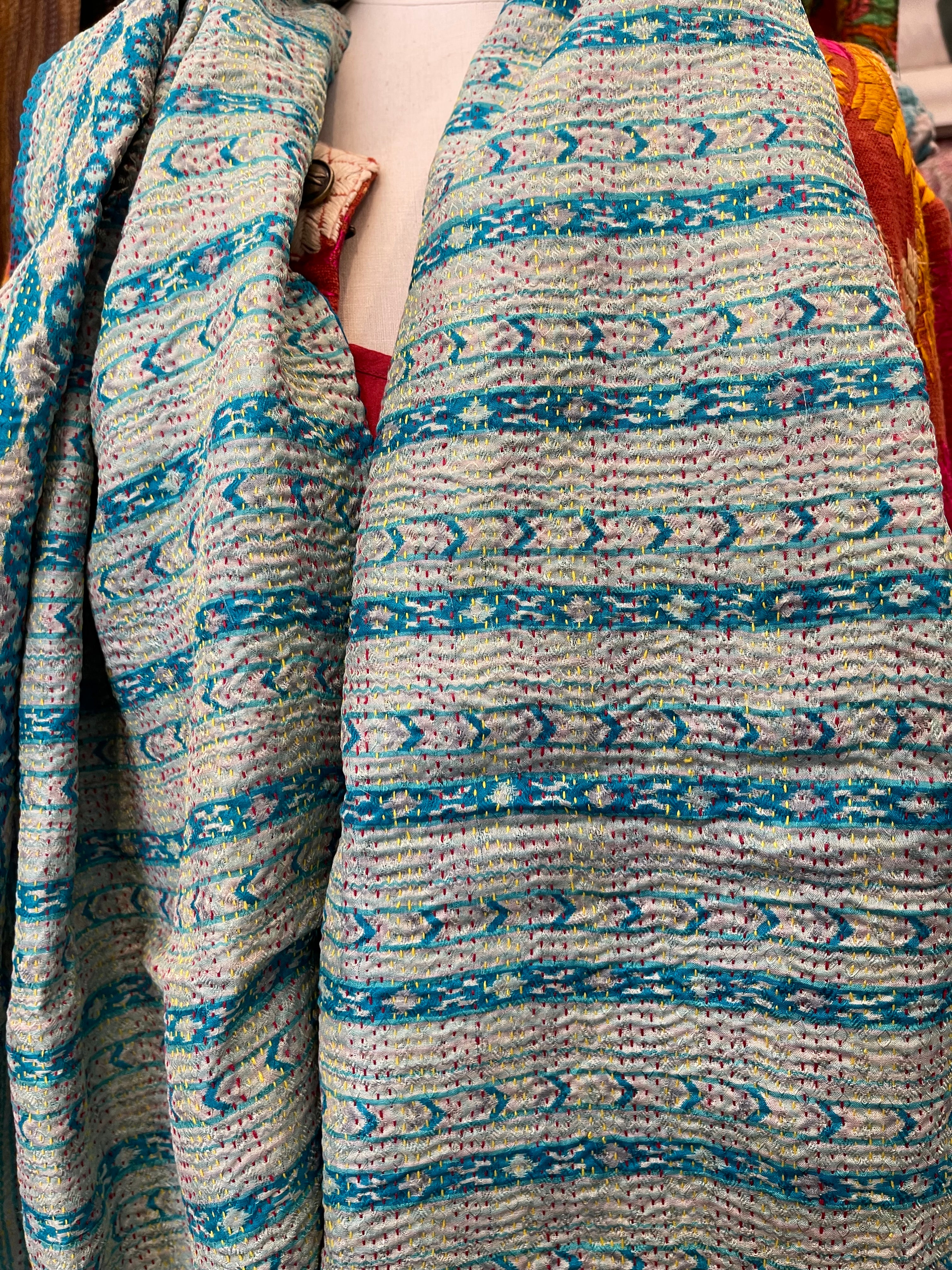 Kantha Silk Muffler - Linear Sea