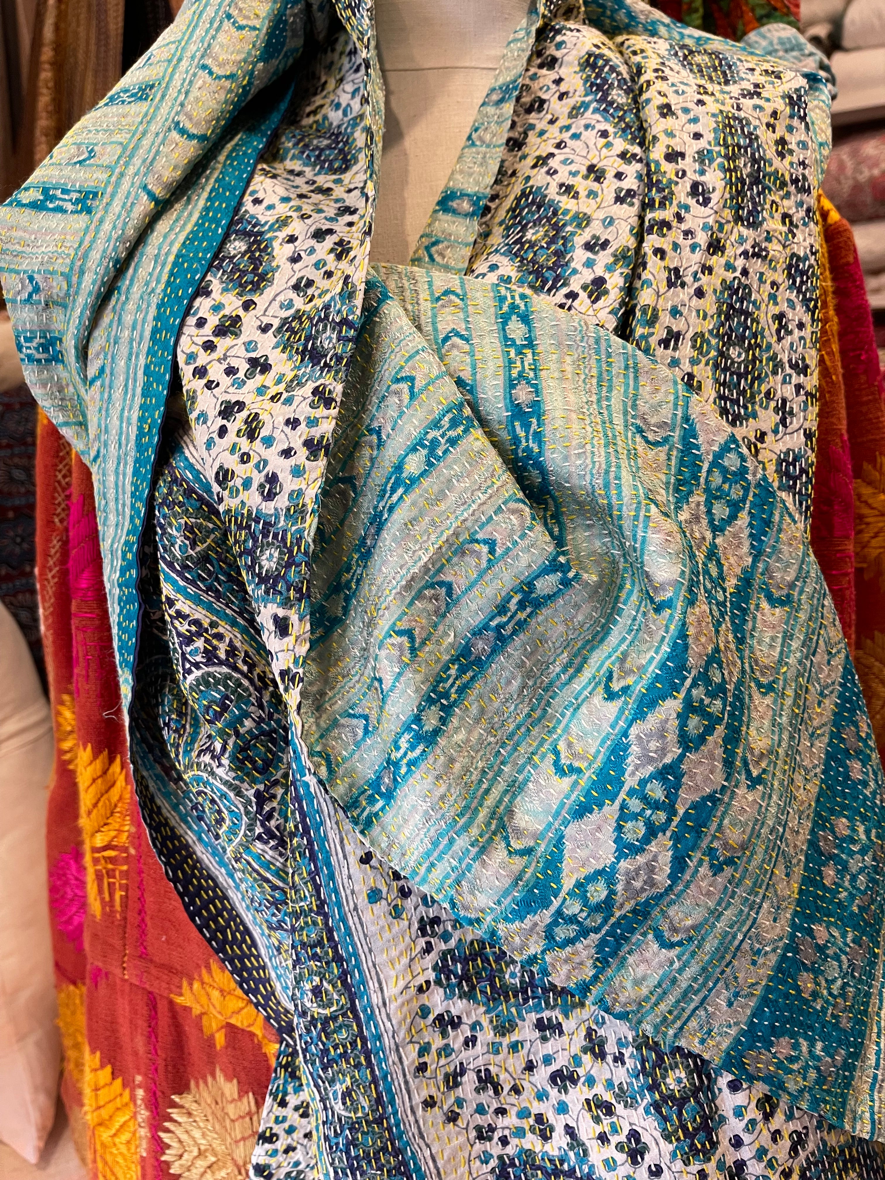 Kantha Silk Muffler - Ocean Waves