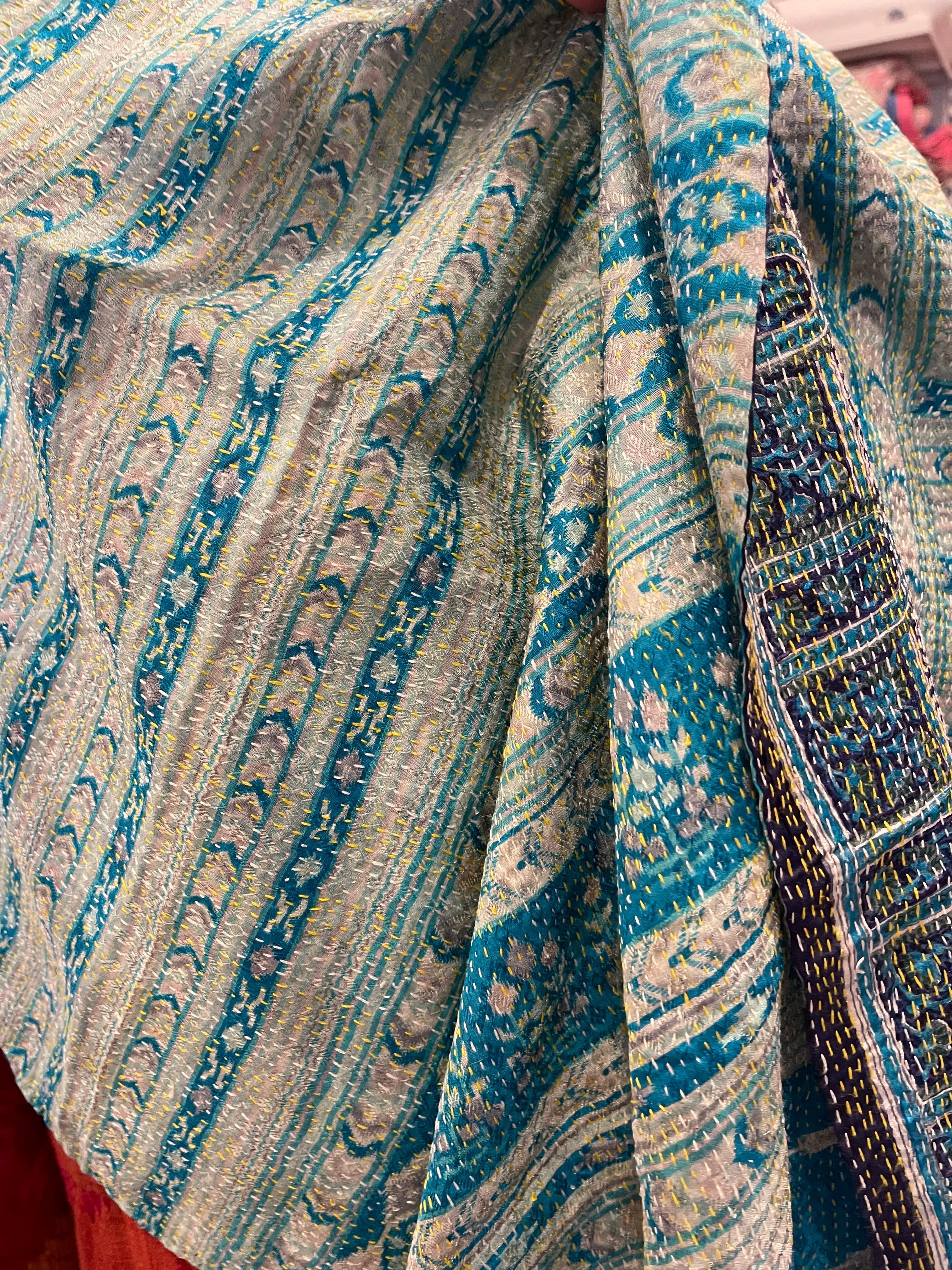 Kantha Silk Muffler - Ocean Waves