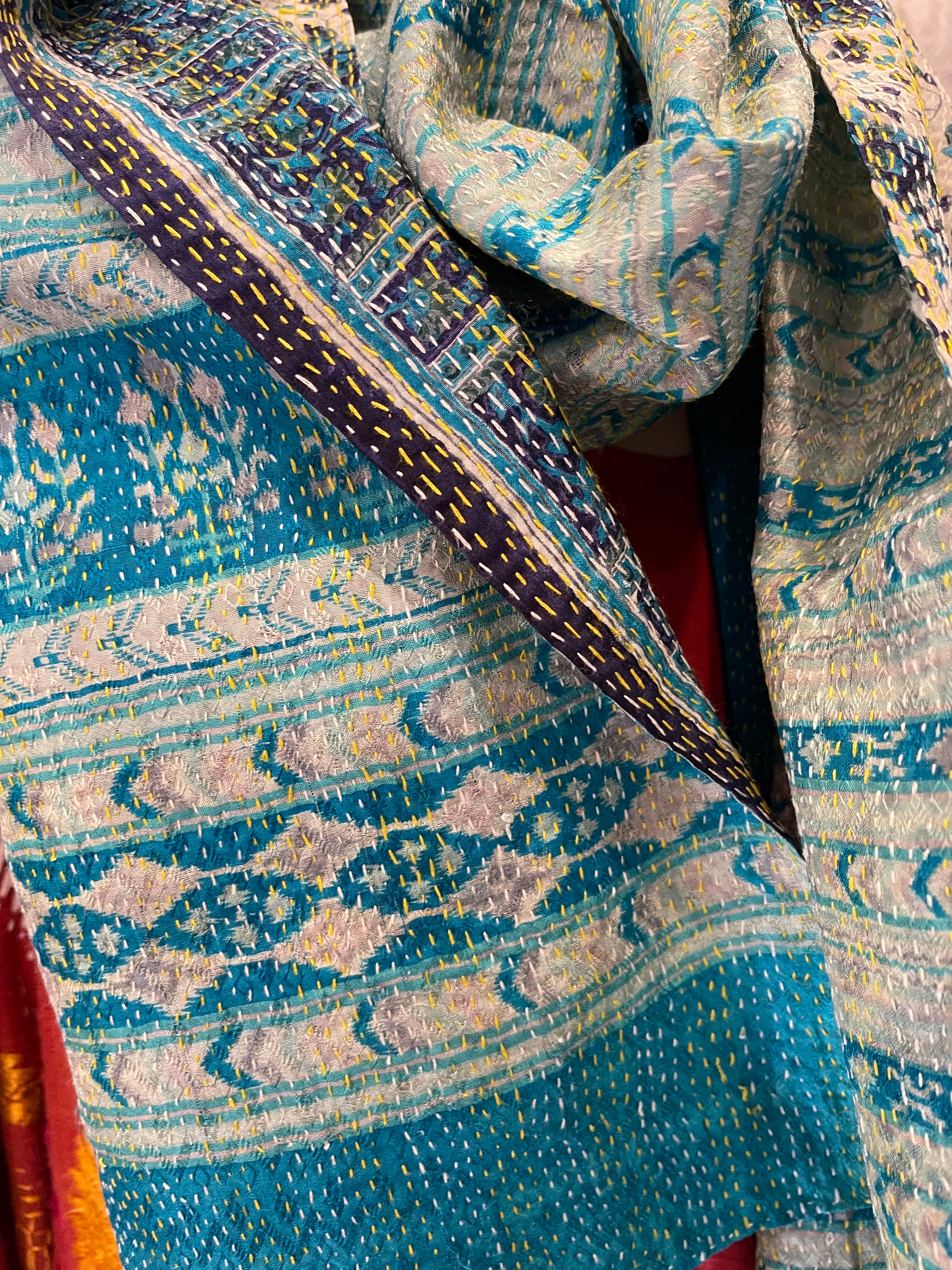 Kantha Silk Muffler - Ocean Waves