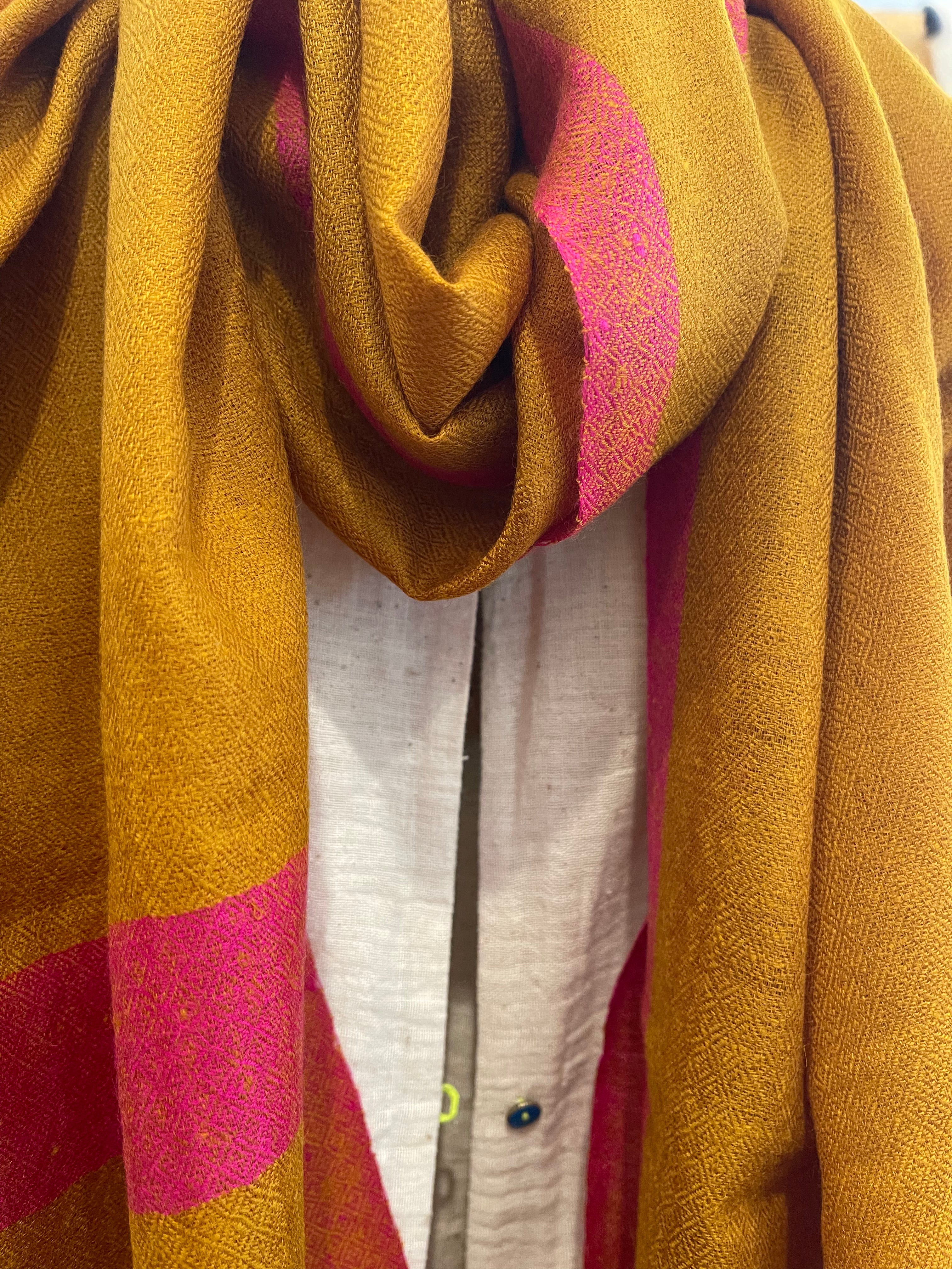 Pashmina Muffler Scarf - Turmeric + Neon Pink