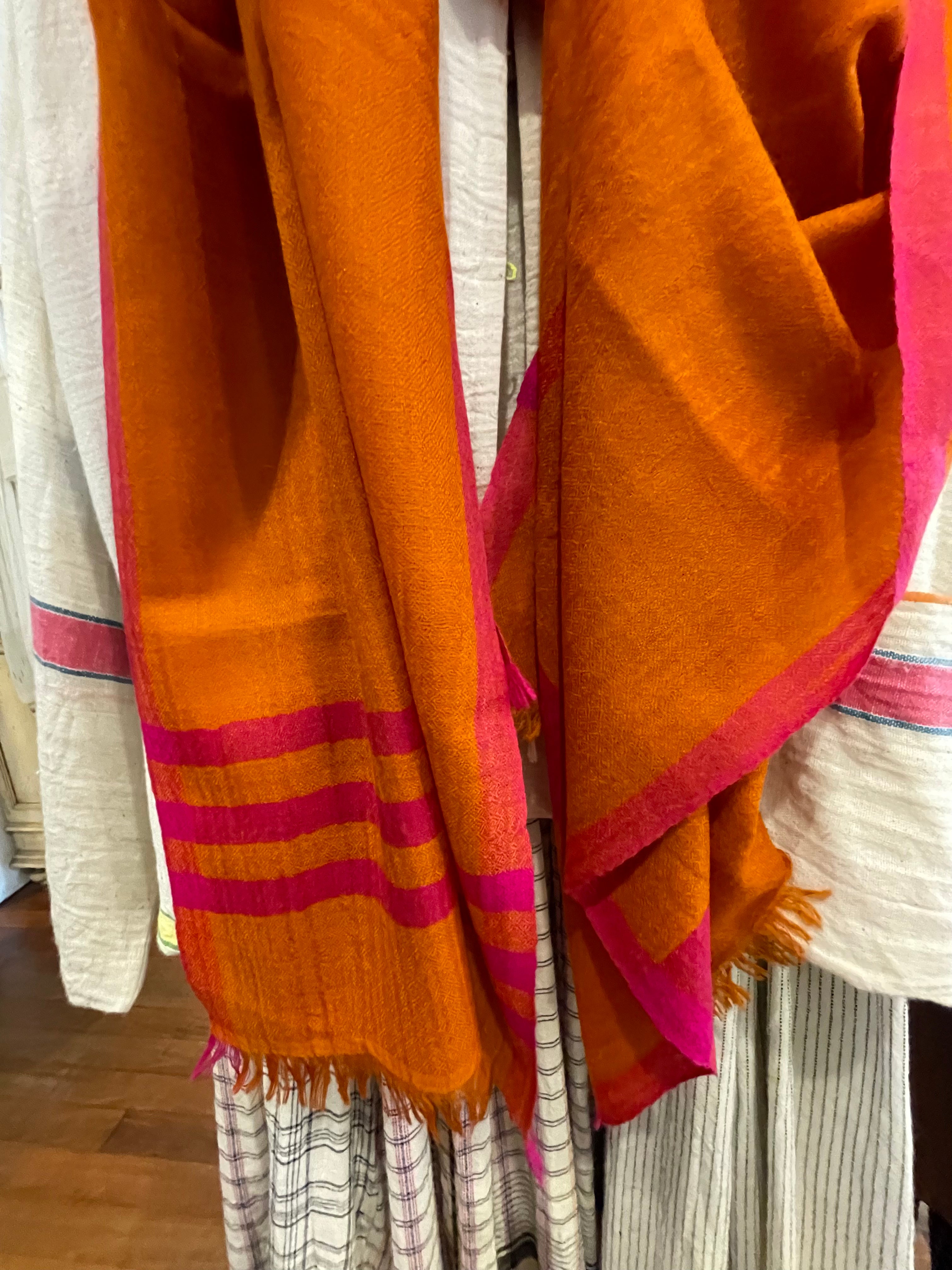 Pashmina Muffler Scarf - Bitter Orange + Neon Pink