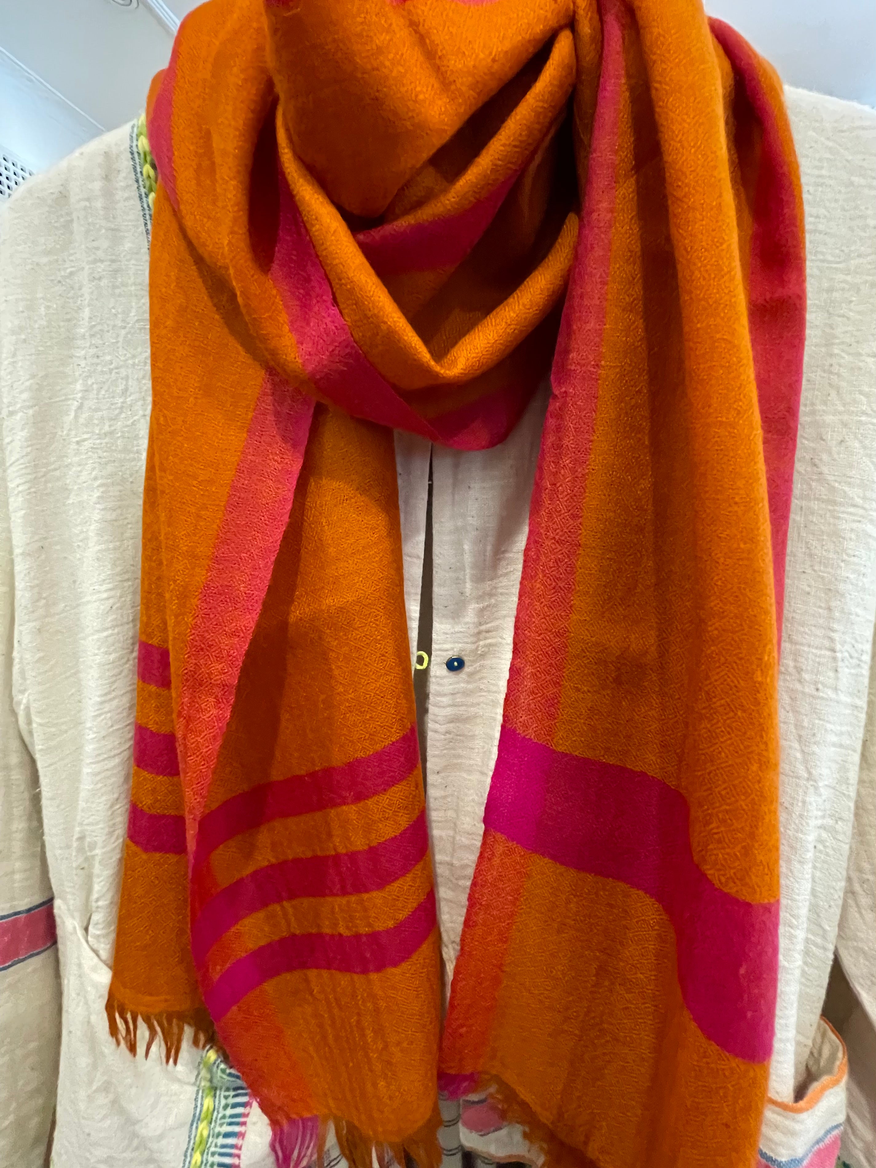 Pashmina Muffler Scarf - Bitter Orange + Neon Pink