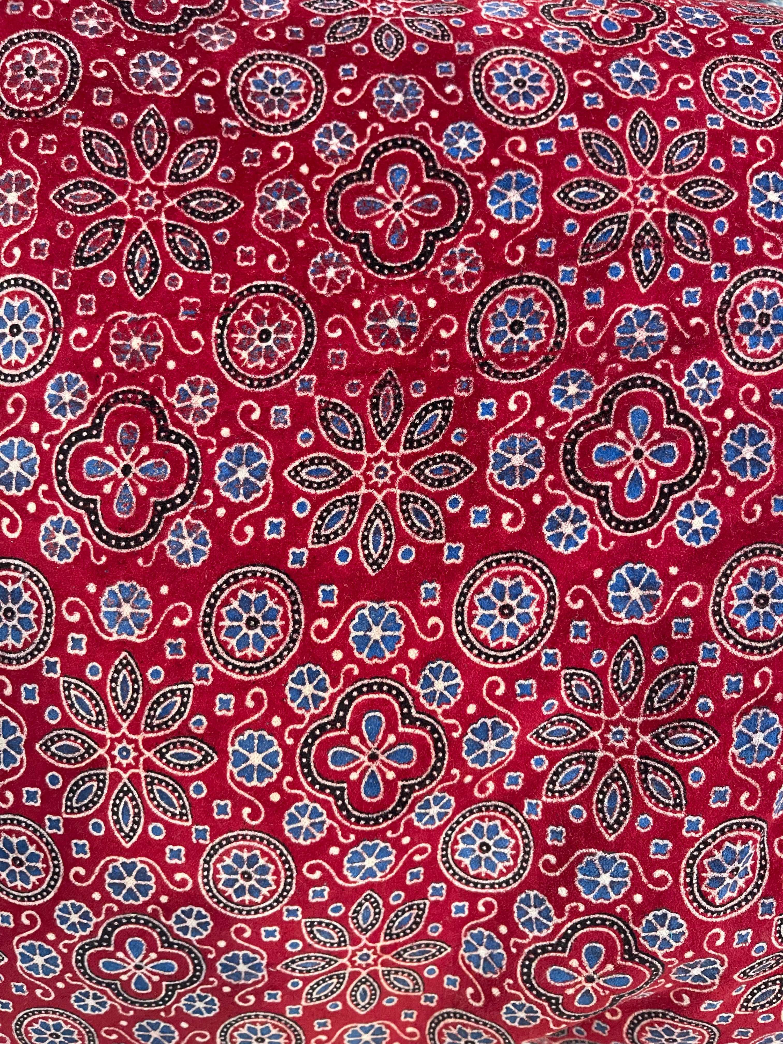 Ajrakh Velvet Cushion -  Red Flower